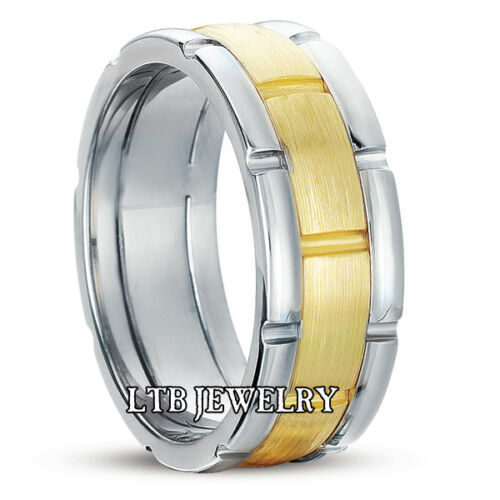 14K Two Tone Gold Handmade Mens Wedding Bands