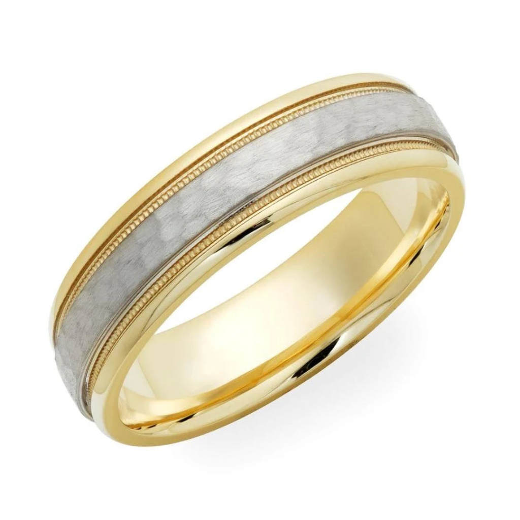Alliances en platine martelé et or jaune 18 carats