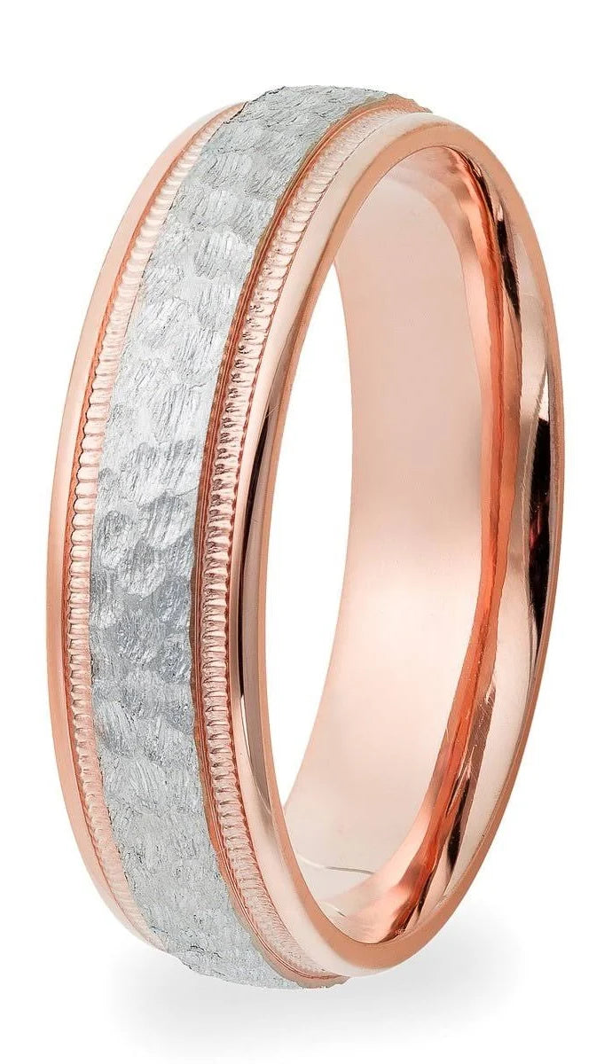 Two Tone Gold Hammered Finish Mens Wedding Bands