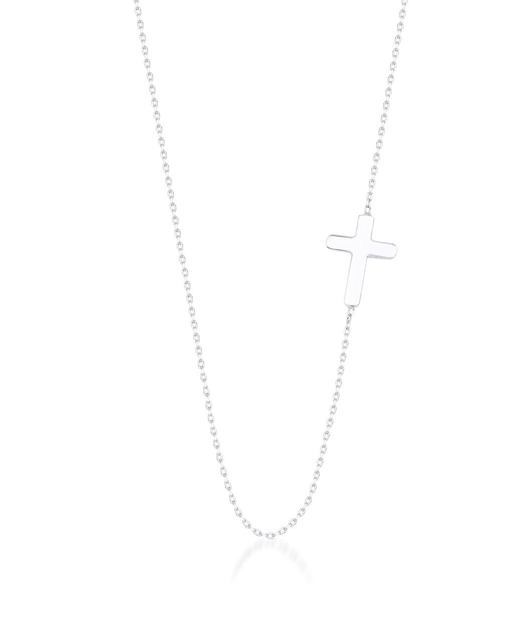 Collier croix latérale en or blanc massif 14 carats