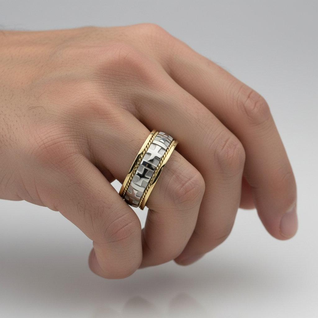 Two Tone Gold Handmade Mens Wedding Bands