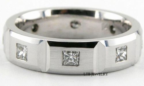 0.80 ct princess cut diamond men's wedding band in solid white gold with satin and shiny finishes.
