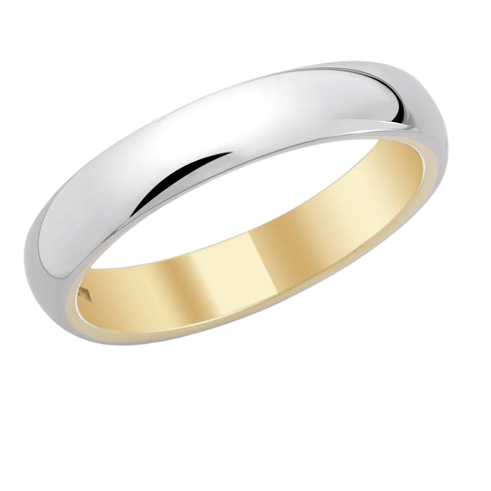 Two tone gold wedding band in solid 10K, 14K, or 18K gold with shiny finish, comfort fitted design, made in New York.