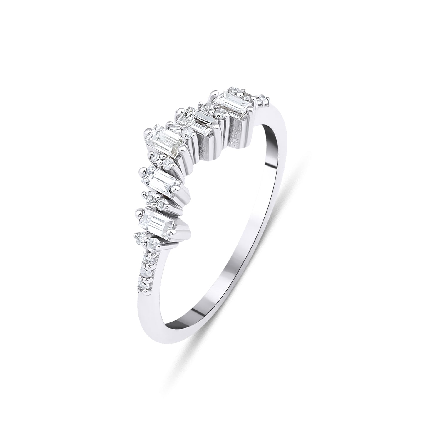 14K solid gold baguette diamond ring with round diamonds, elegant design perfect for everyday wear.