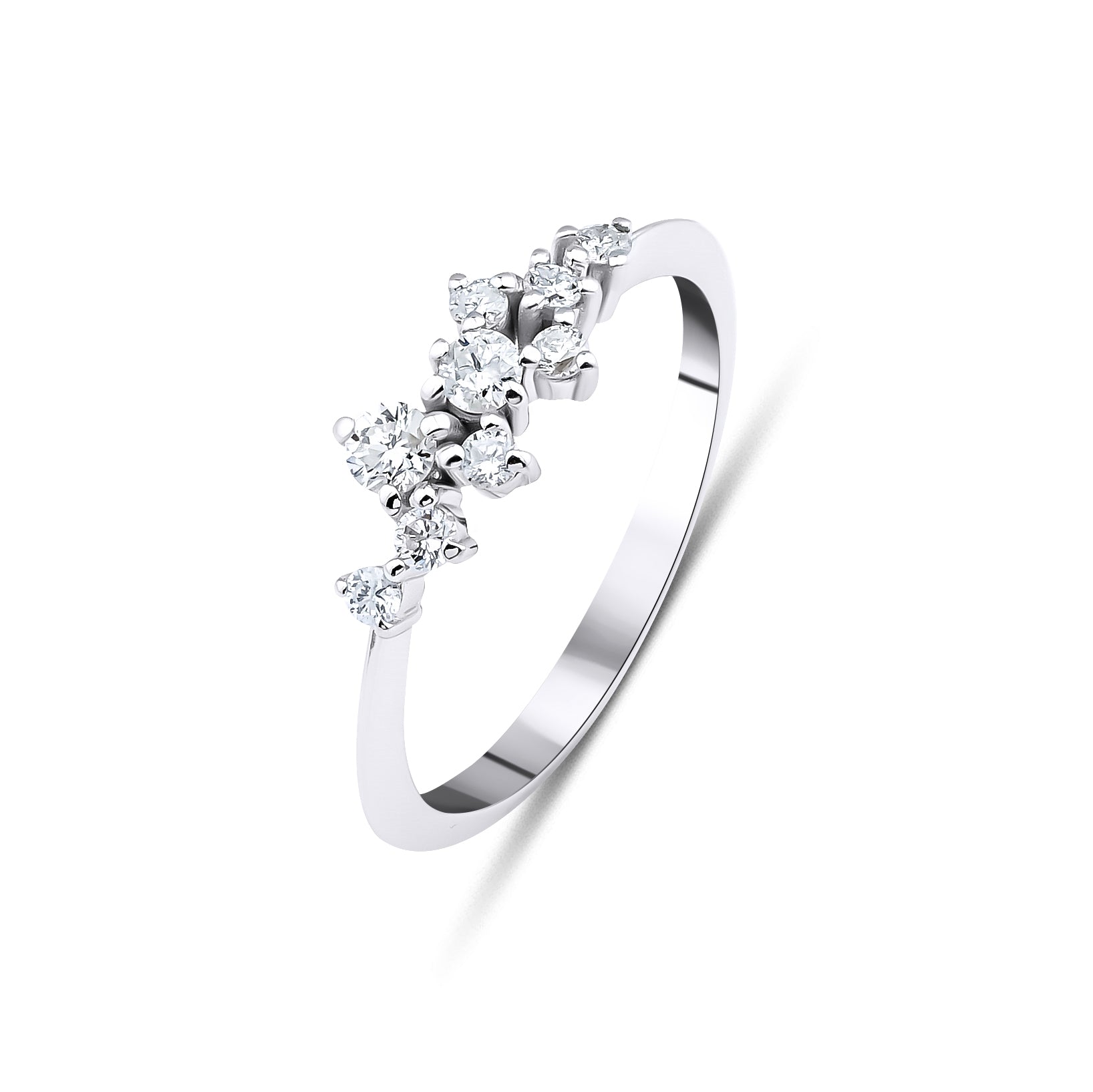 14K Gold Diamond Cluster Ring featuring 9 round diamonds in a dainty design, set in solid yellow gold, perfect for everyday wear.