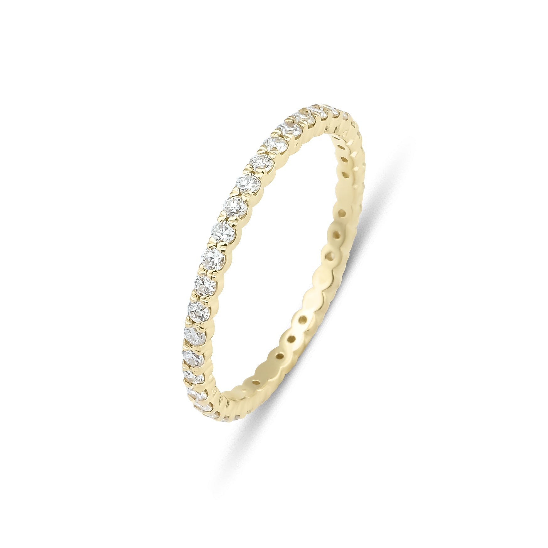 14K gold full eternity diamond wedding ring with 37 round diamonds, shiny finish, perfect for special occasions.