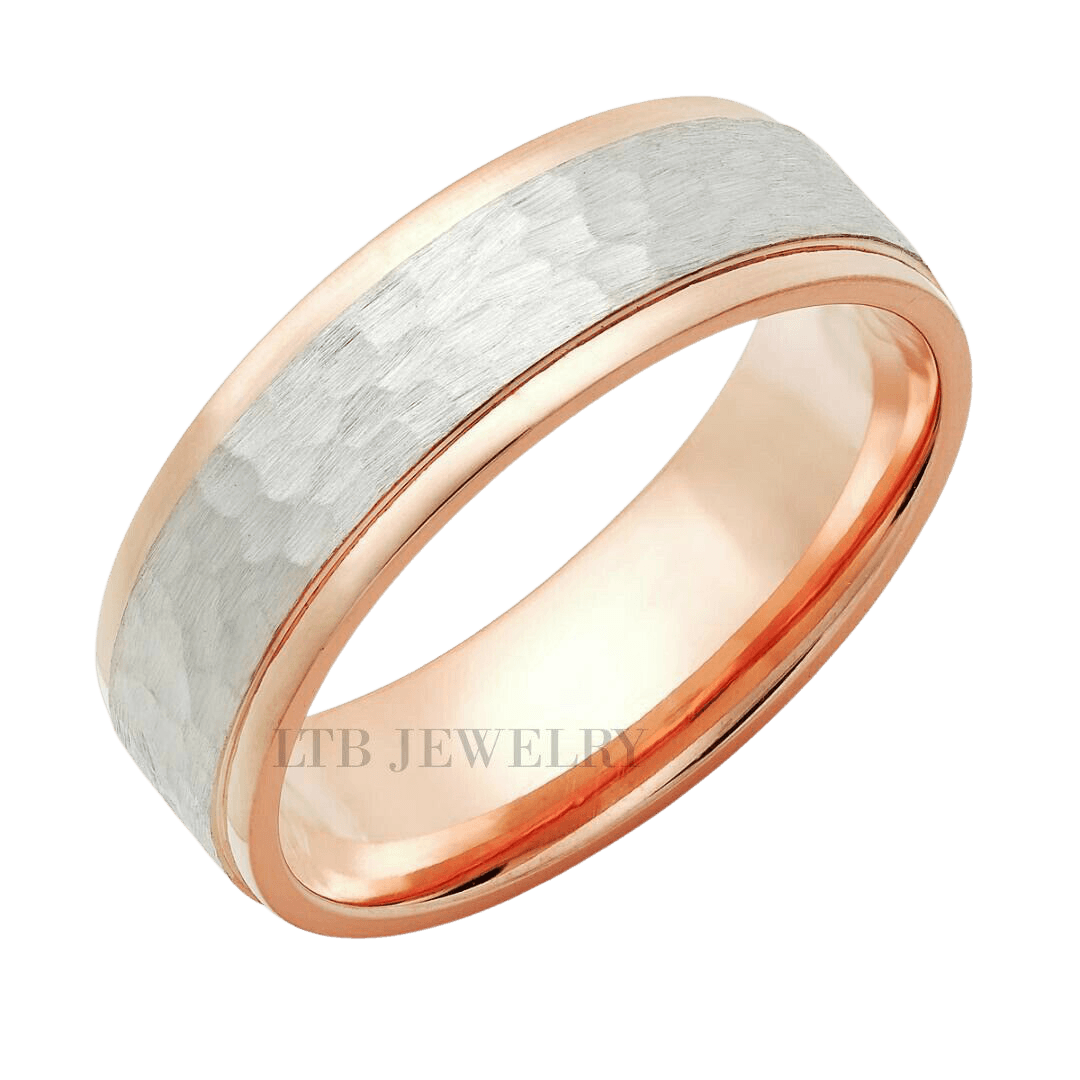 Mens hammered rose on sale gold wedding band