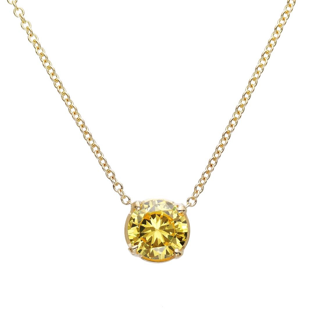 14K solid gold citrine solitaire necklace with 6mm yellow stone, dainty minimalist jewelry for everyday wear.