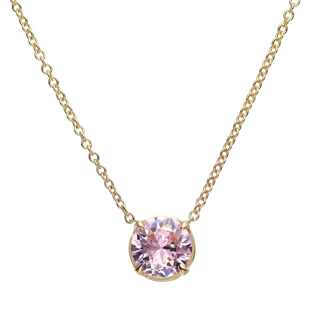 14K solid gold necklace with 6mm pink sapphire solitaire pendant, minimalist design for everyday wear.