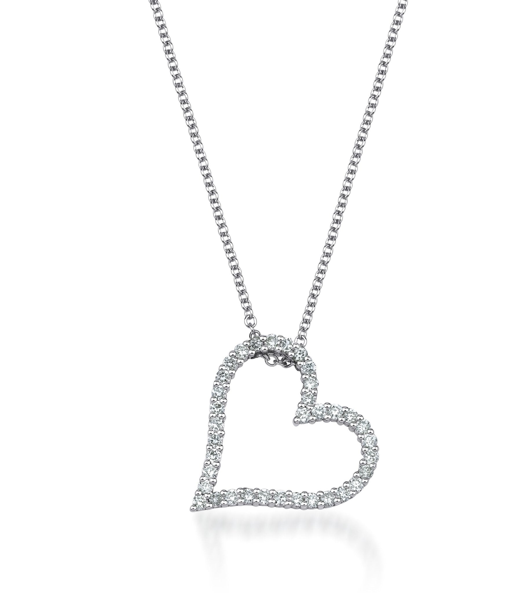 14K white gold heart necklace with 0.40 carat natural diamonds, sparkling design, elegant jewelry made in USA.