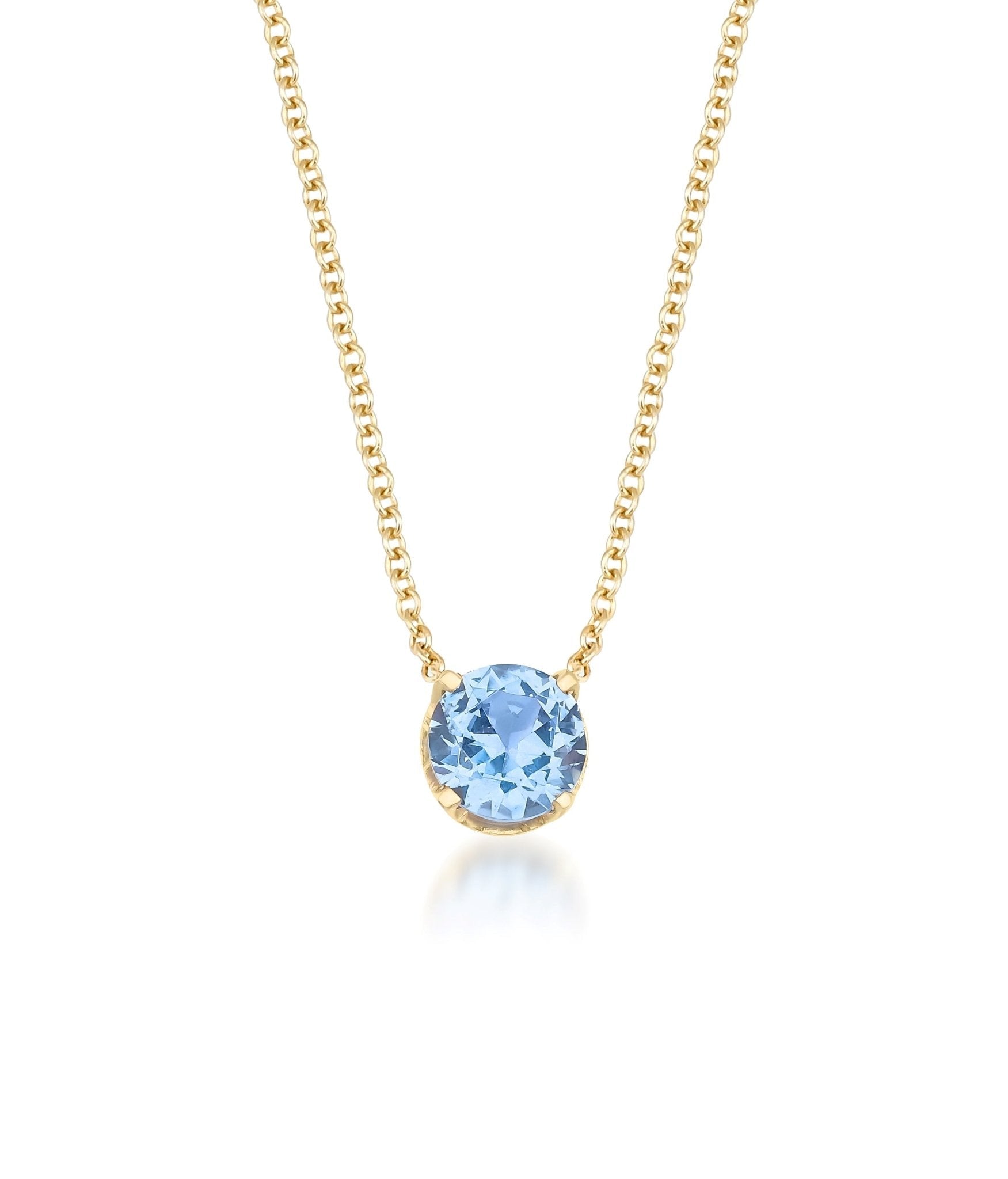 14K white gold prong setting necklace featuring a 6mm solitaires aquamarine pendant, ideal for everyday wear.