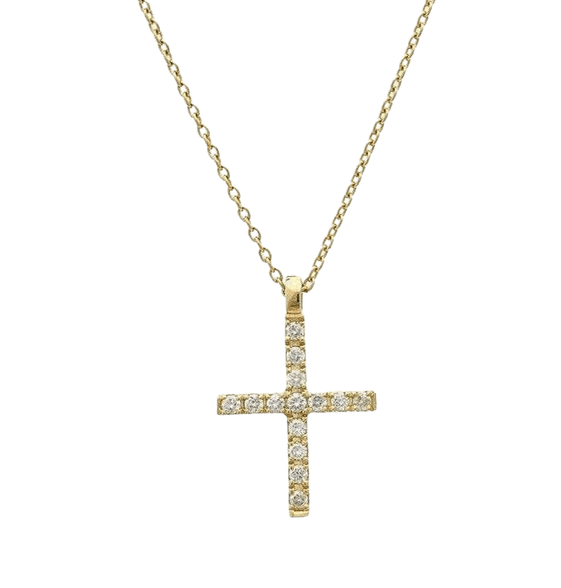 14K solid white gold diamond cross necklace, minimalist design with sparkling G color diamonds, perfect for everyday wear.