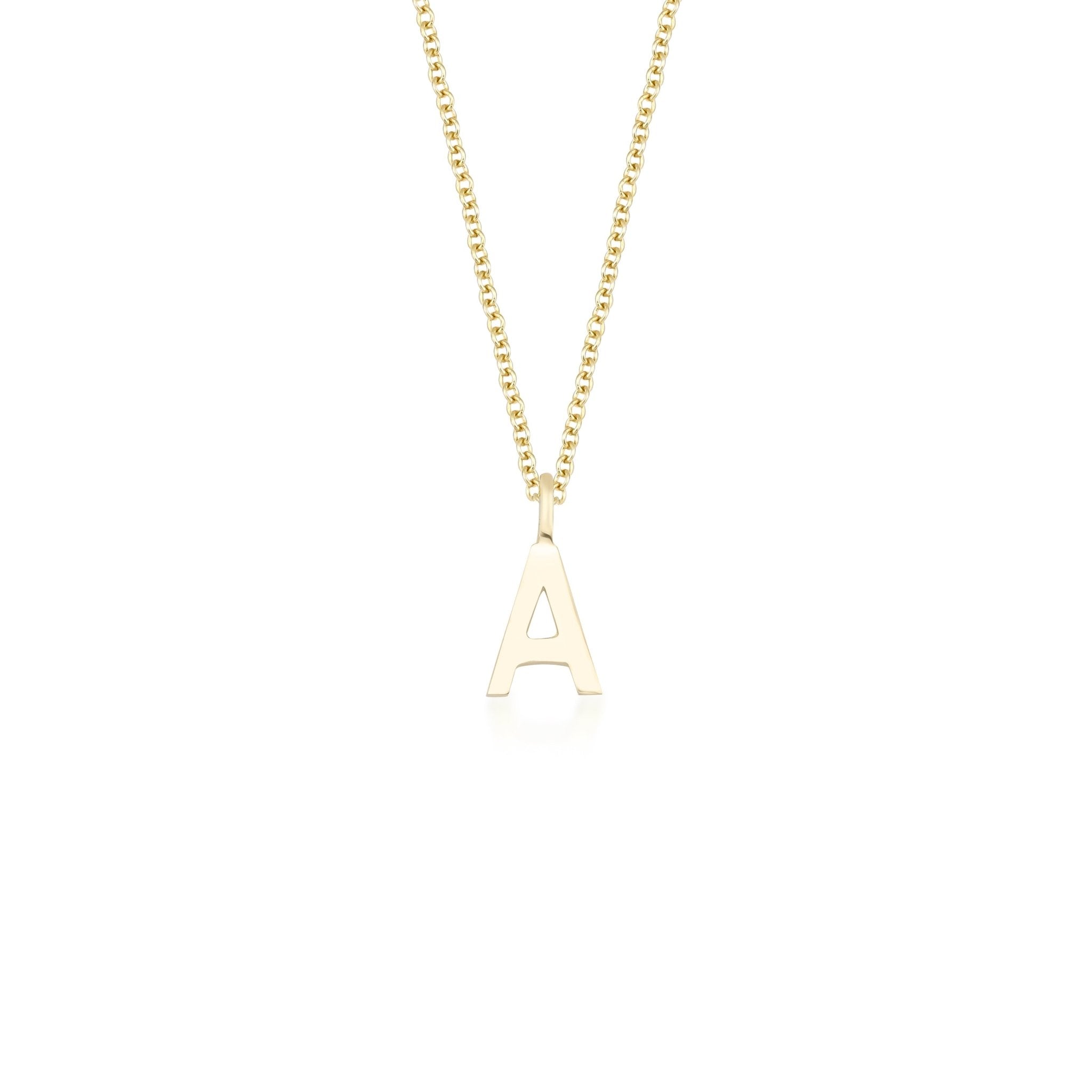 14K solid white gold initial necklace featuring letter A, dainty design, 16-inch chain, perfect for personalized gifts.