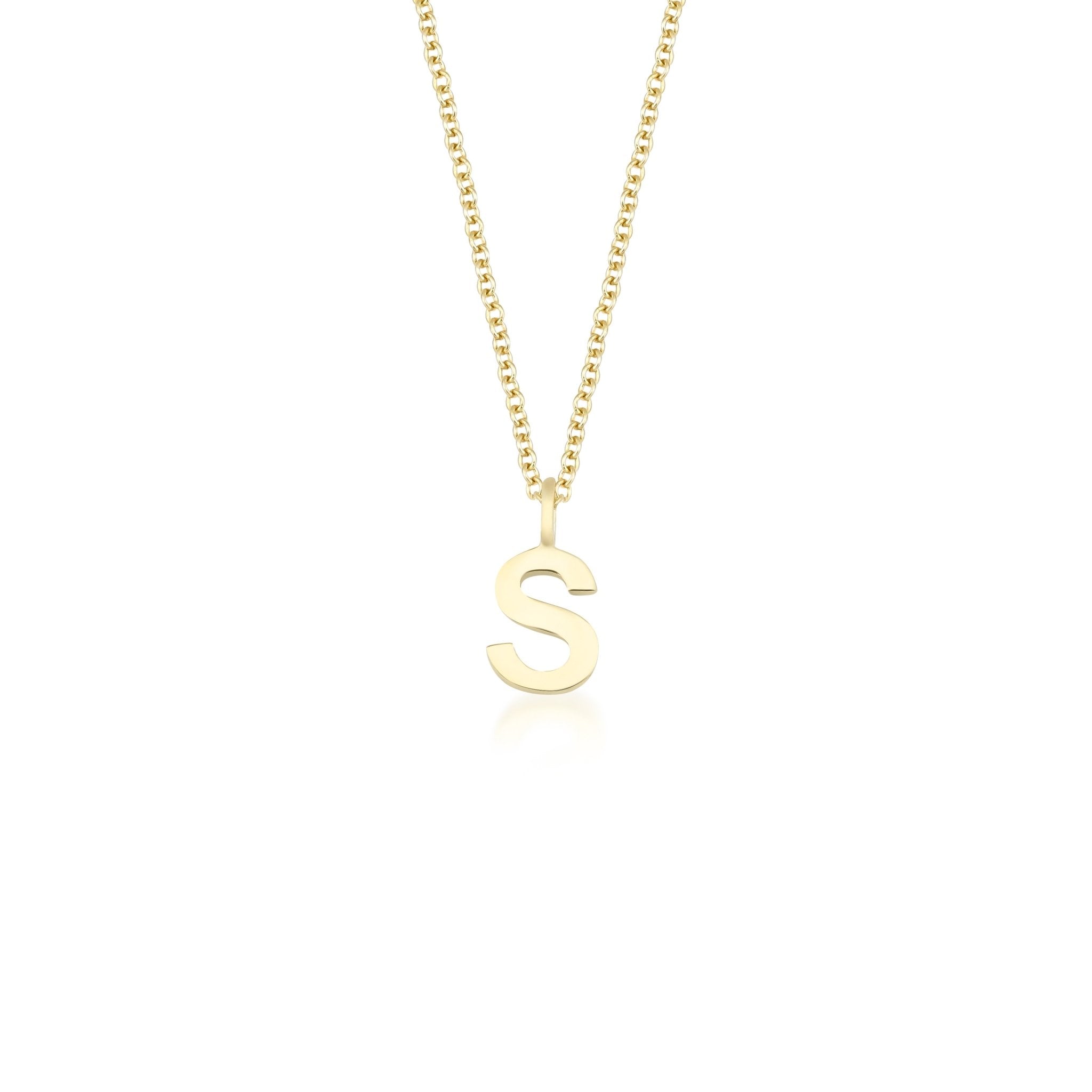 14K solid white gold initial necklace featuring letter S, dainty design, 16-inch chain, elegant jewelry for personalized style.