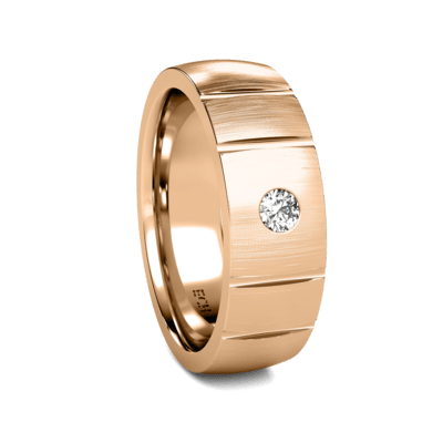 14K Solid White Gold Men's Wedding Ring featuring a round diamond, 7mm brushed finish with comfort fit.