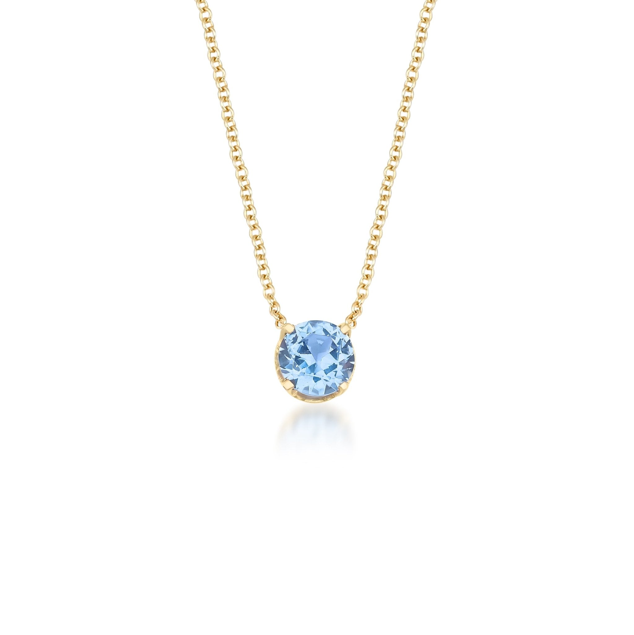 14K white gold 5mm prong setting solitaire aquamarine necklace, delicate minimalist design perfect for everyday wear.