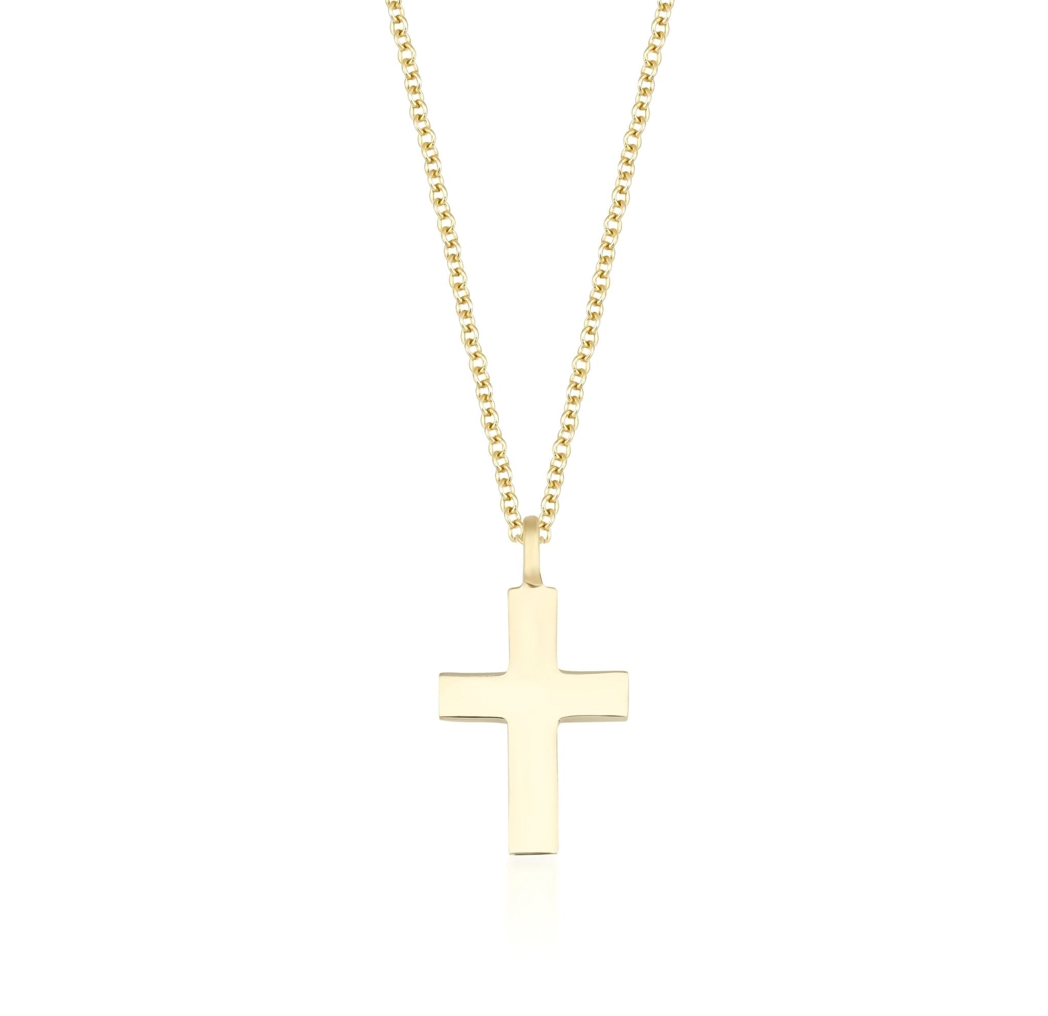 14K solid white gold minimalist cross necklace on a dainty chain, 16 inches long, featuring a stylish 18mm cross pendant.