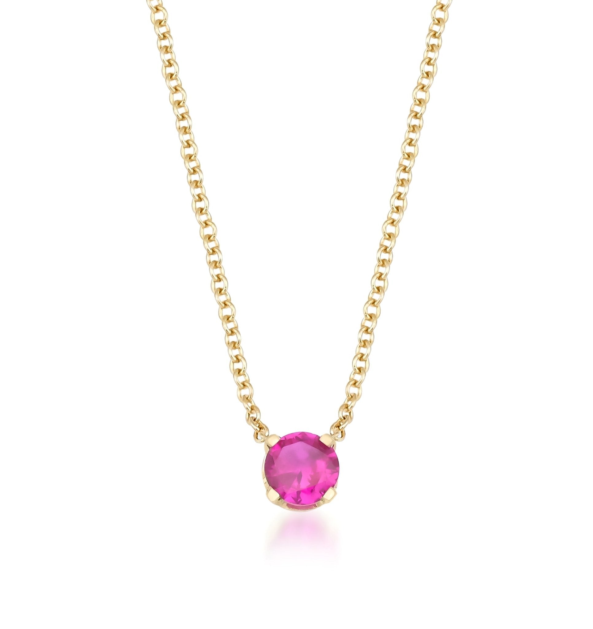 14K white gold 5mm prong setting solitaire ruby necklace, minimalist July birthstone jewelry, elegant and dainty design.