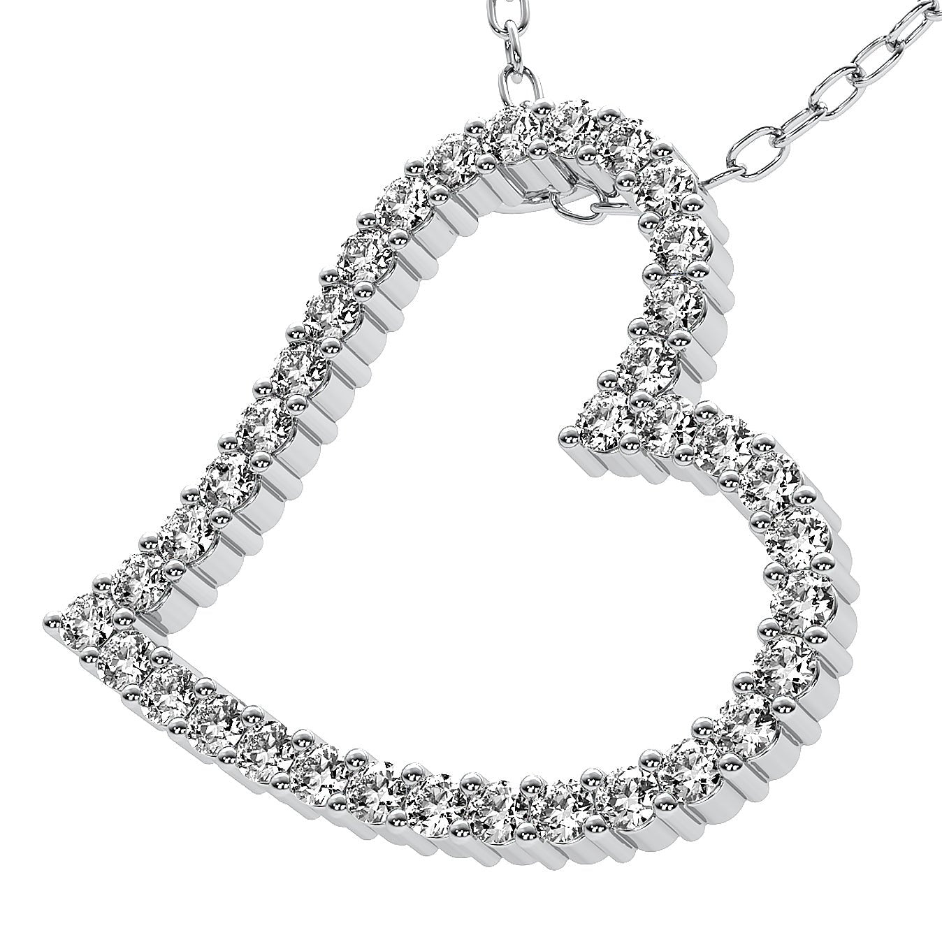 14K Solid White Gold Heart Necklace with sparkling lab-grown diamonds, 0.75 carat, elegant design, perfect gift.