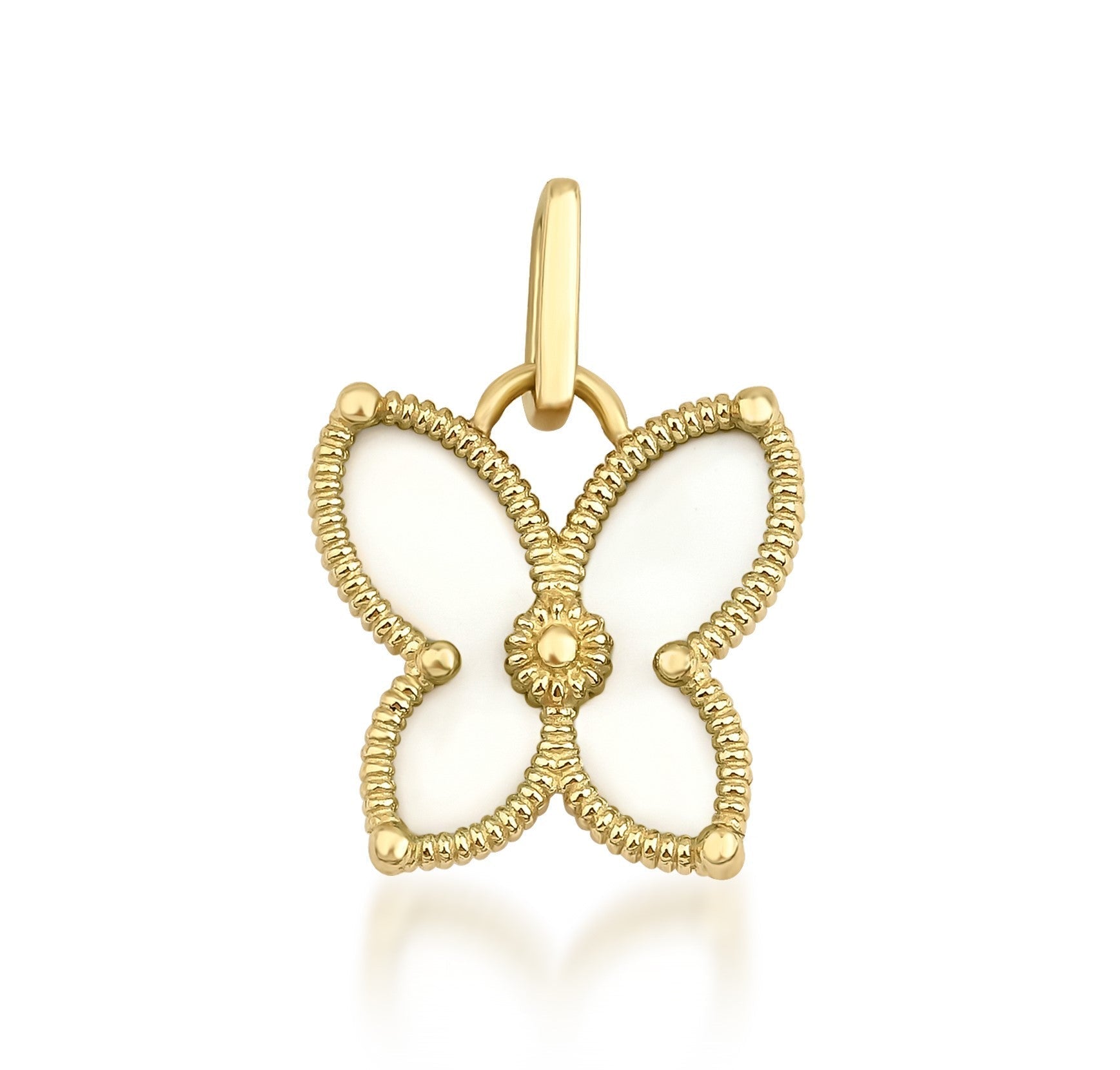 14K solid yellow gold dainty butterfly pendant with enamel detailing, perfect for everyday wear.