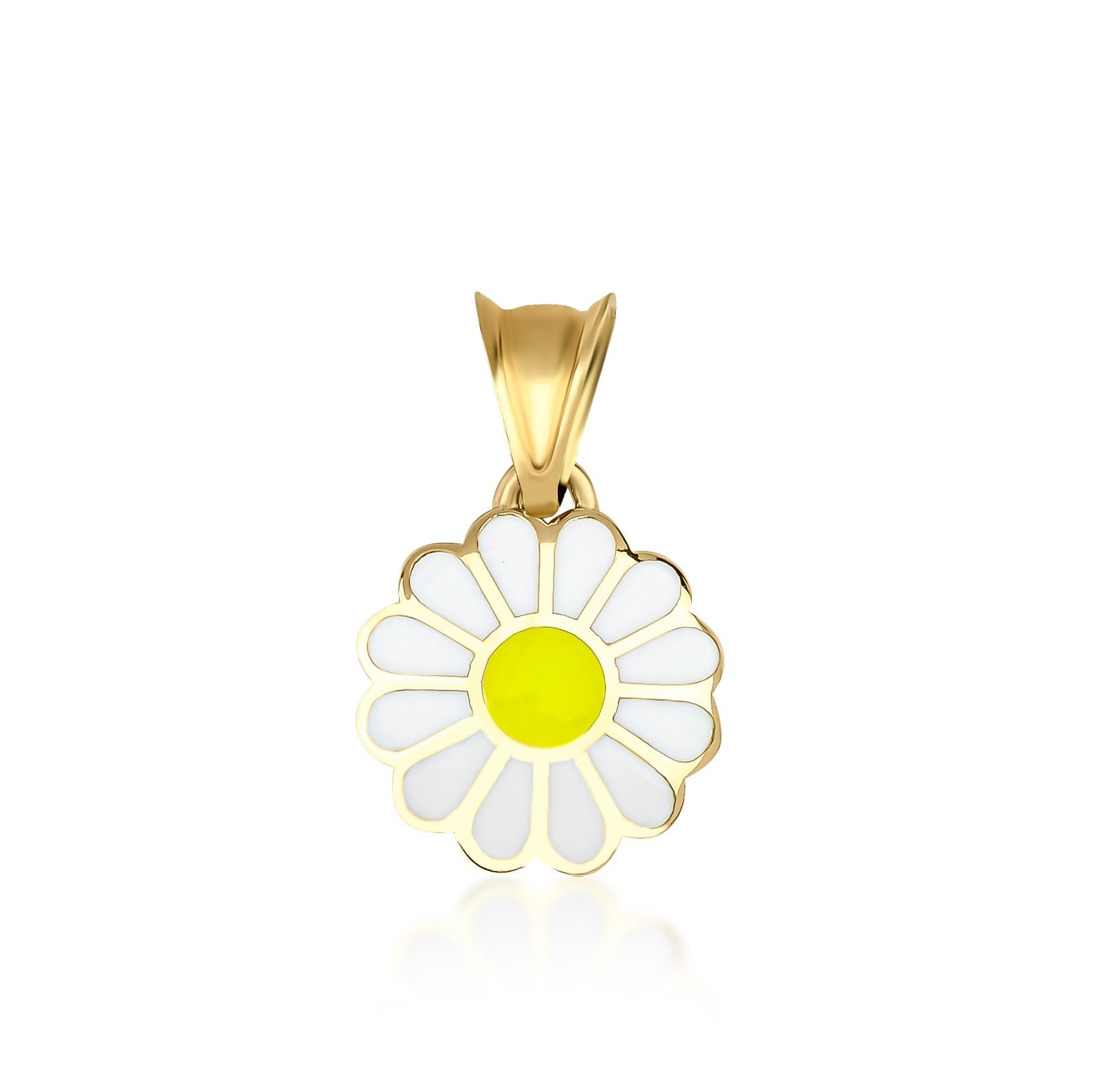 14K Solid Yellow Gold Daisy Flower Pendant with colorful enamel, perfect for everyday wear in a gift box.