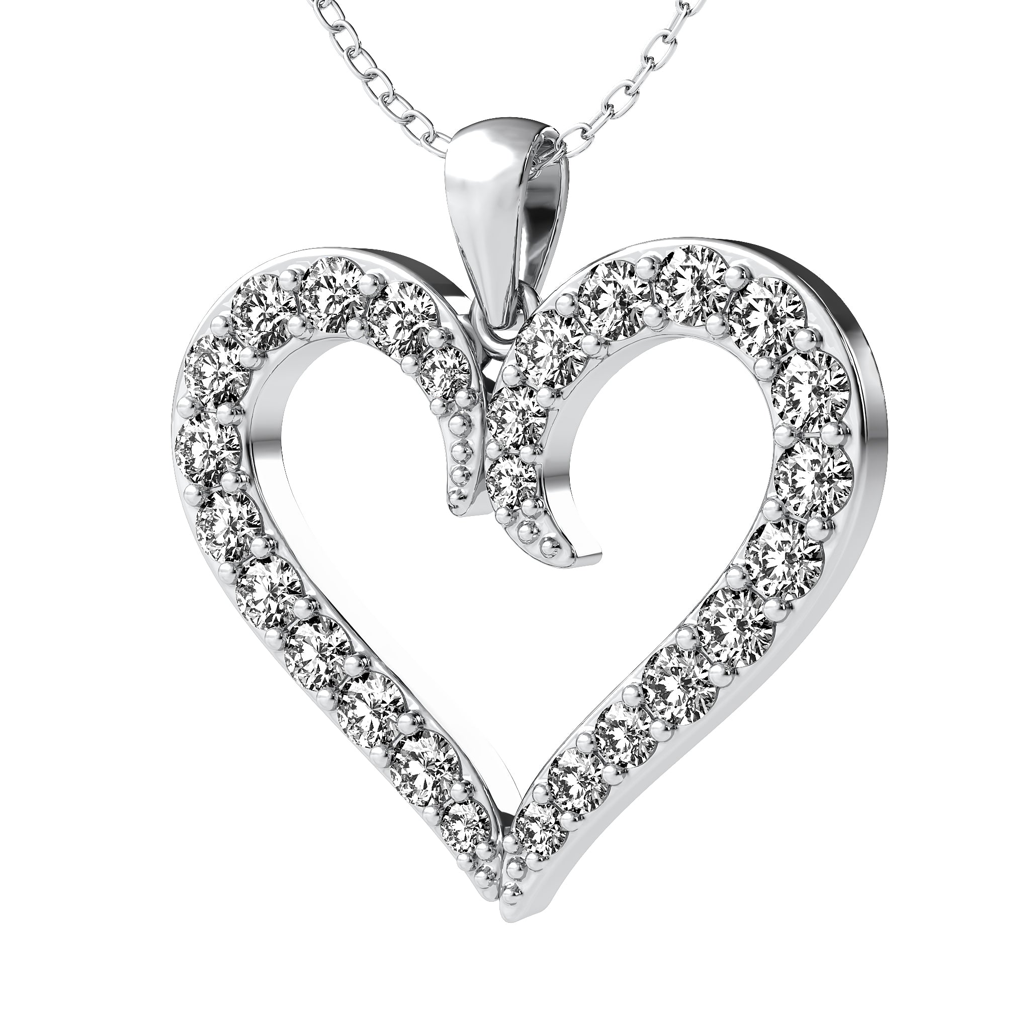 14K solid yellow gold diamond heart pendant necklace, featuring 0.45 carat sparkling lab-grown diamonds.