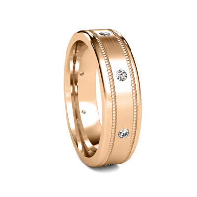 14K Solid Yellow Gold Diamond Mens Wedding Band with 8 round brilliant cut diamonds and satin finish, comfort fit design.
