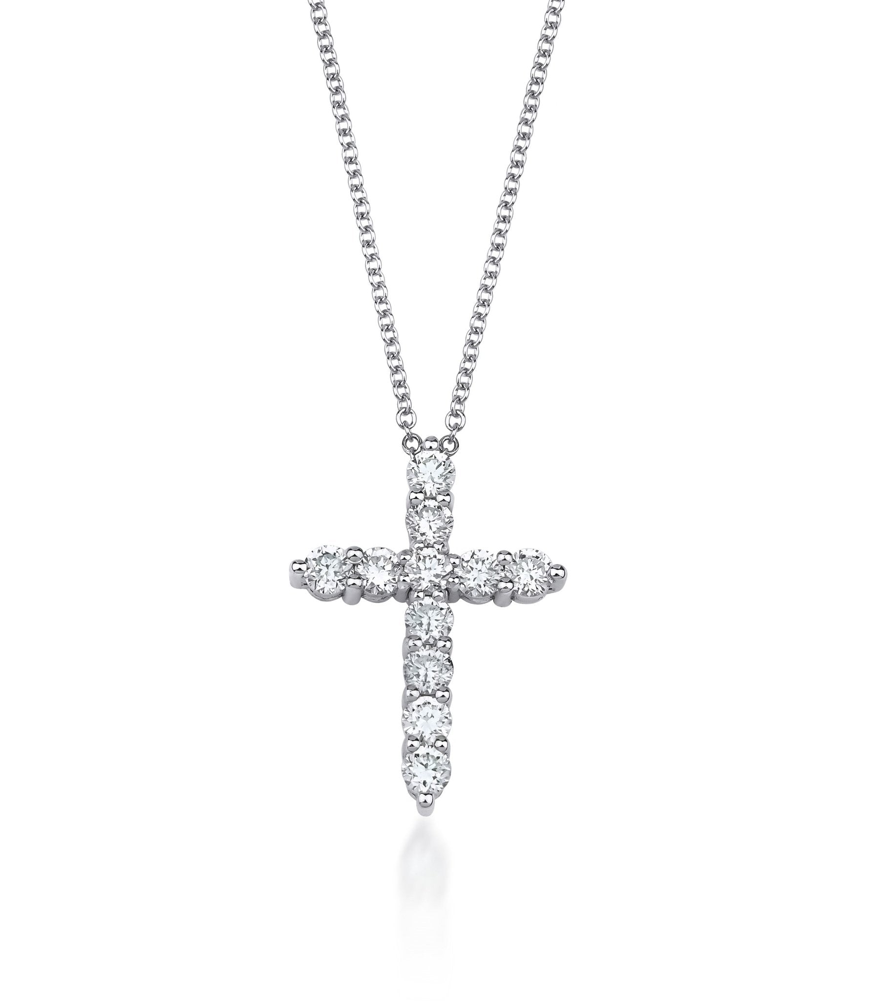14K white gold cross necklace with 0.55 carat lab created diamonds, elegant and sparkling design.