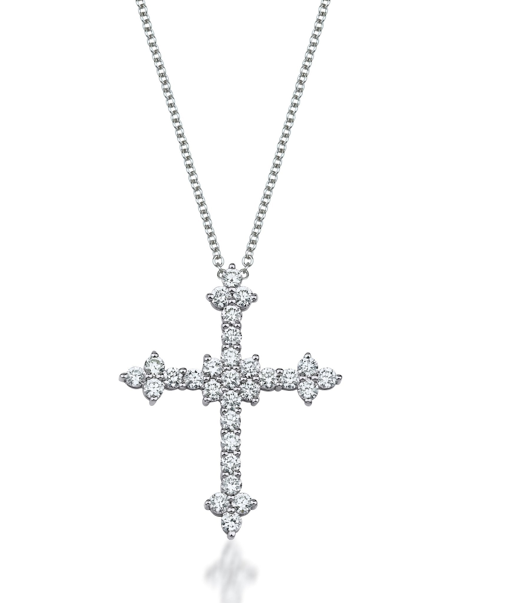 14K white gold cross necklace with 0.90 carats of lab-created diamonds, elegant jewelry for women.