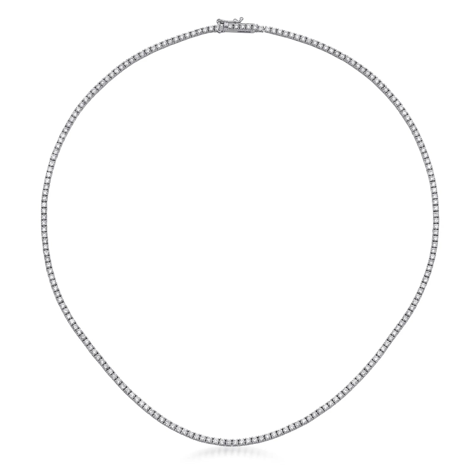 14K solid white gold 4.00 carat diamond tennis necklace, 16" length, sparkling diamonds in a sleek design.