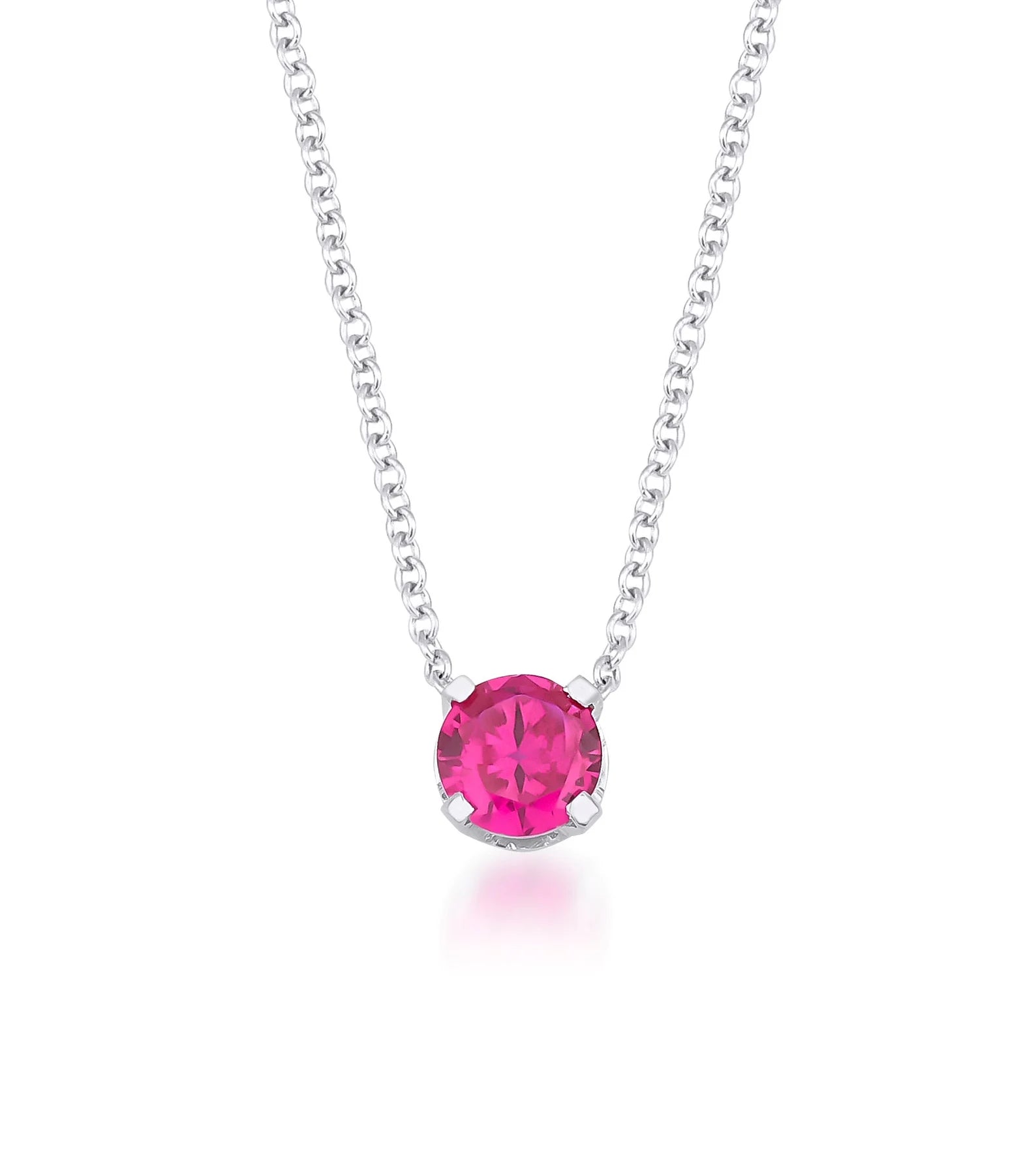 14K white gold 5mm prong setting solitaire ruby necklace, minimalist design, July birthstone, perfect for everyday use.