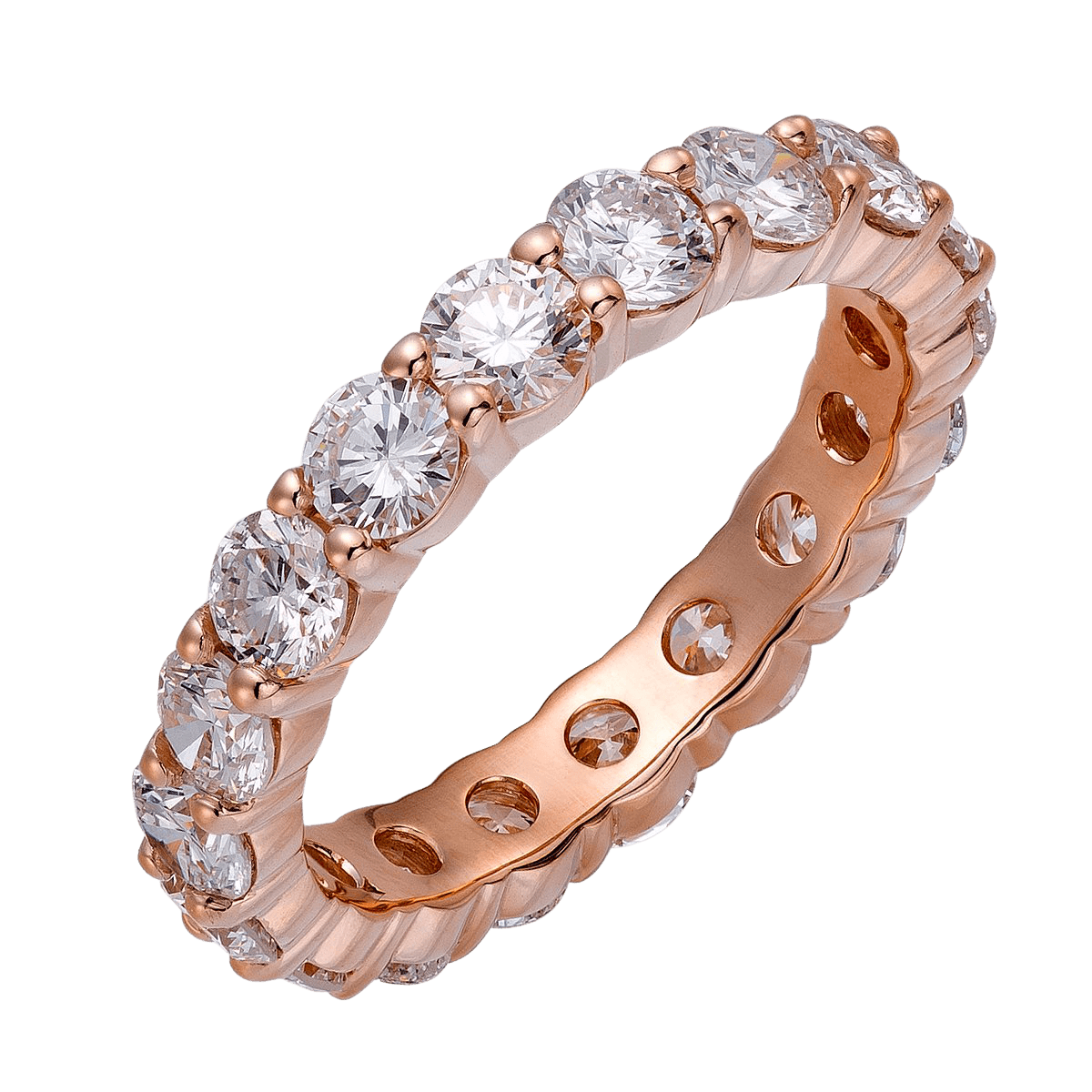14K Rose Gold Full Eternity Wedding Band with Round Cut Diamonds, 3.5mm, Shiny Finish, G SI Graded Diamonds, 2.70ct