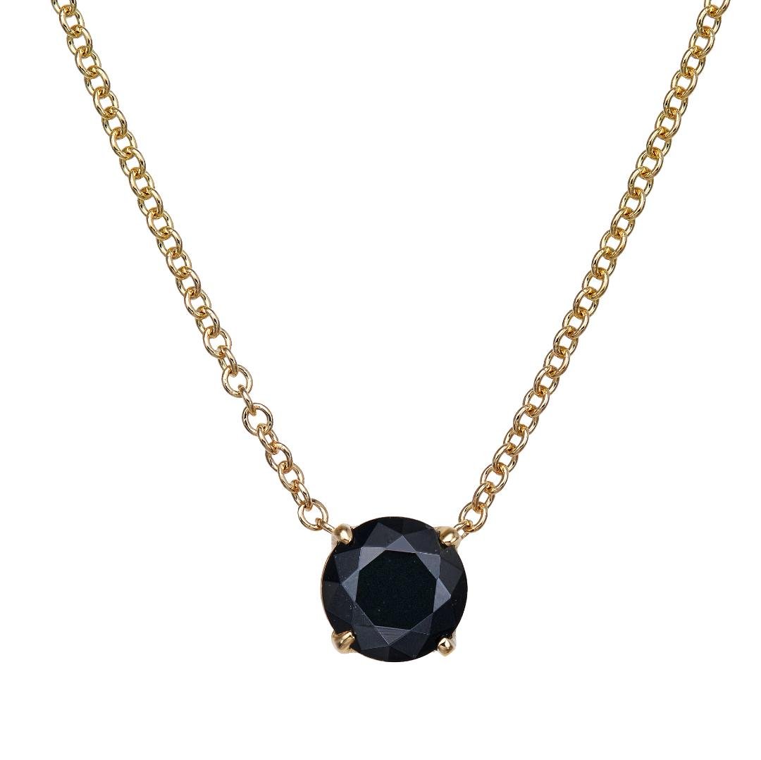 14K yellow gold necklace featuring a 5mm onyx solitaire gemstone, dainty and elegant for everyday wear.