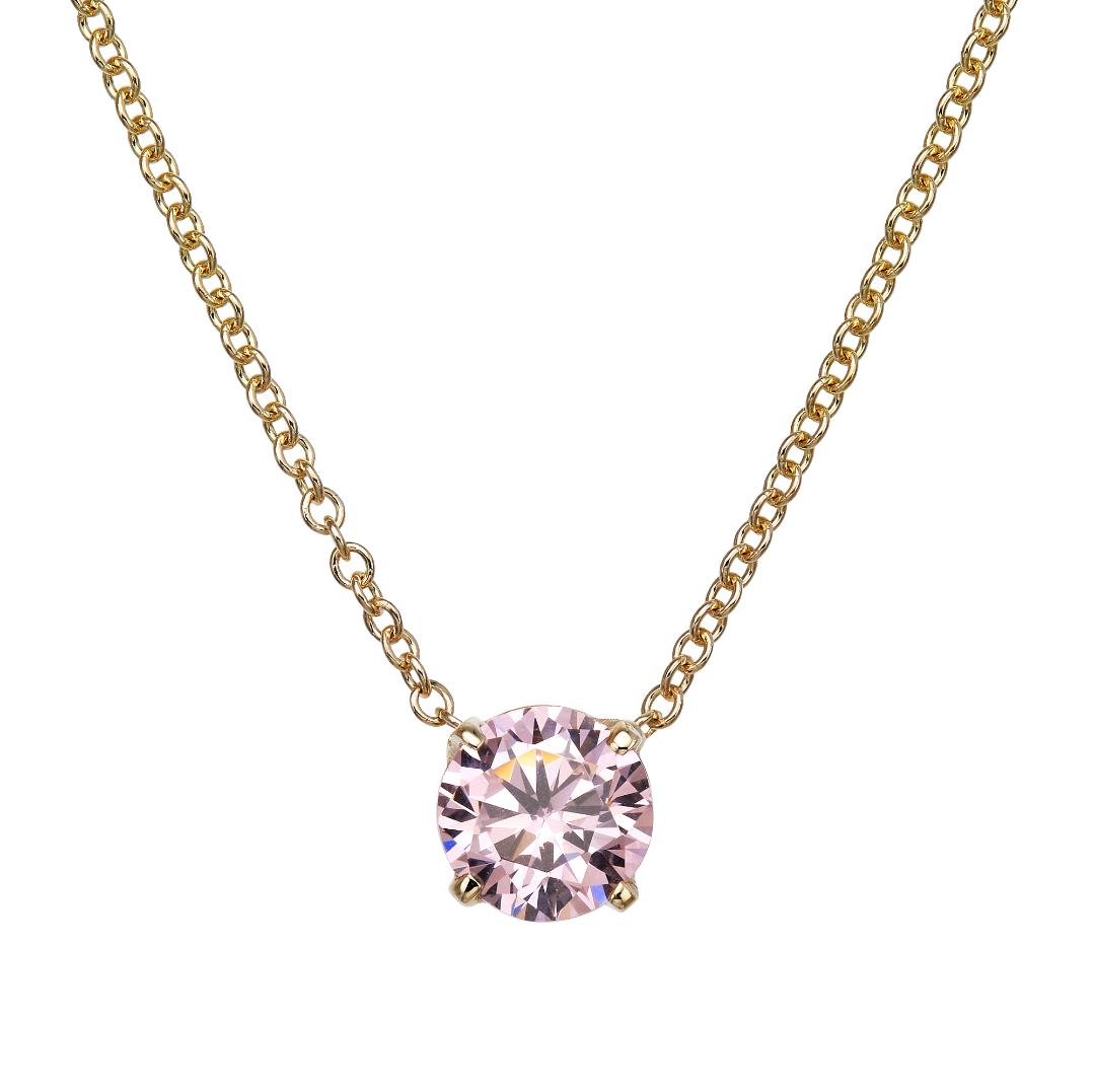 14K yellow gold minimalist necklace featuring a 5mm pink sapphire solitaire, elegant and perfect for everyday wear.