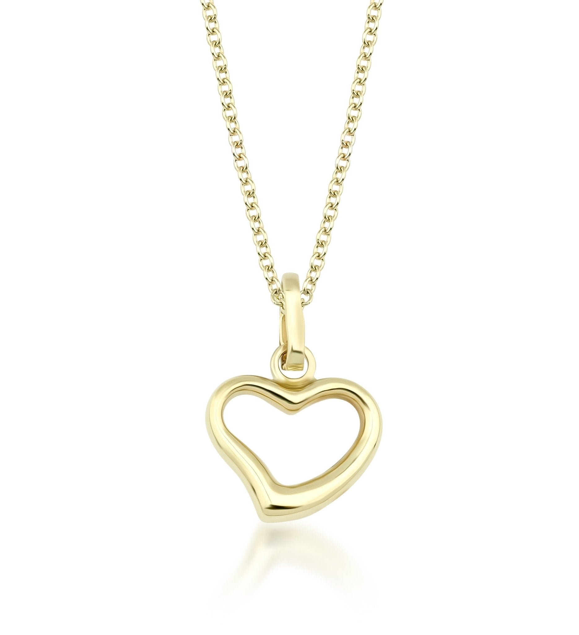 14K yellow gold open heart necklace with a delicate chain, perfect for everyday wear.