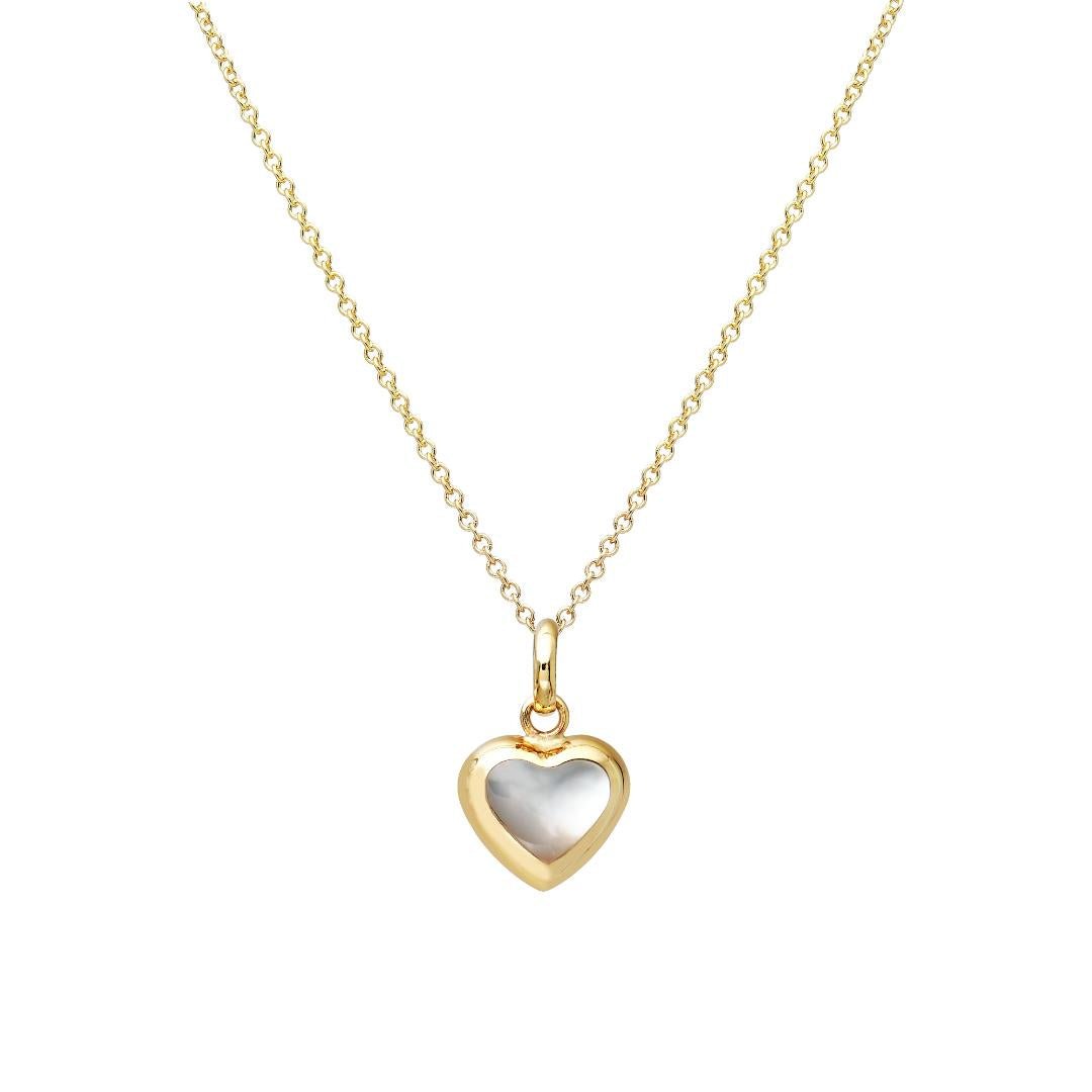 14K yellow gold dainty heart necklace with natural mother of pearl pendant, perfect for everyday elegance.