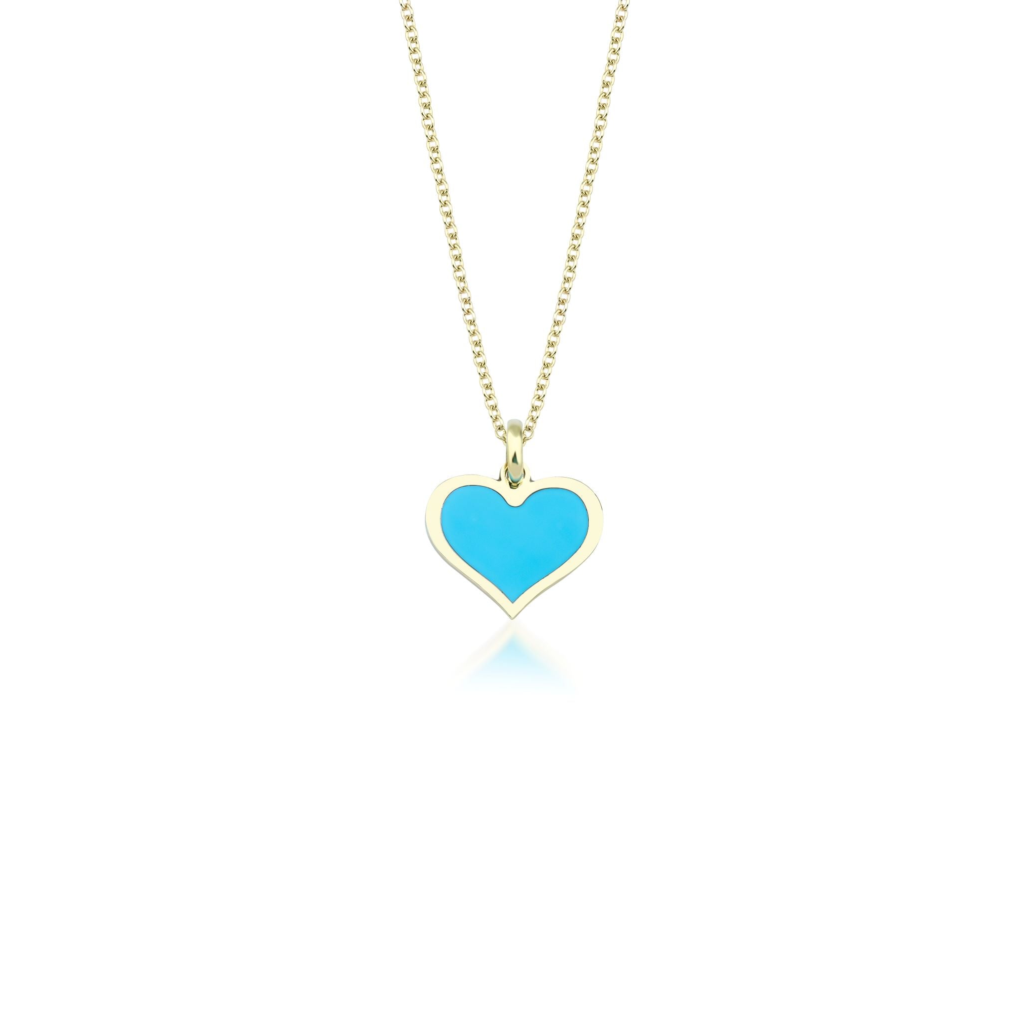 14K yellow gold minimalist necklace featuring a turquoise heart pendant, perfect for everyday wear.