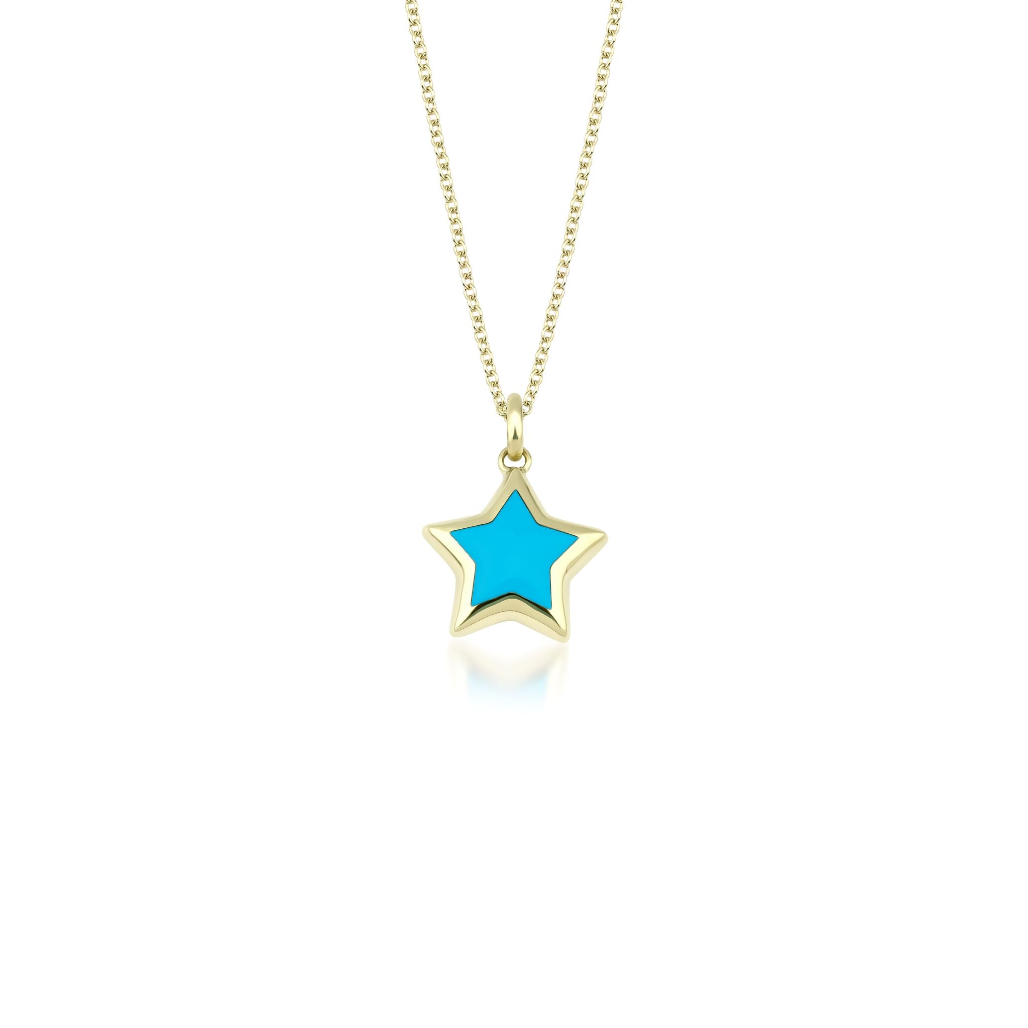 14K yellow gold minimalist necklace featuring a turquoise puffed star pendant, perfect for everyday wear.