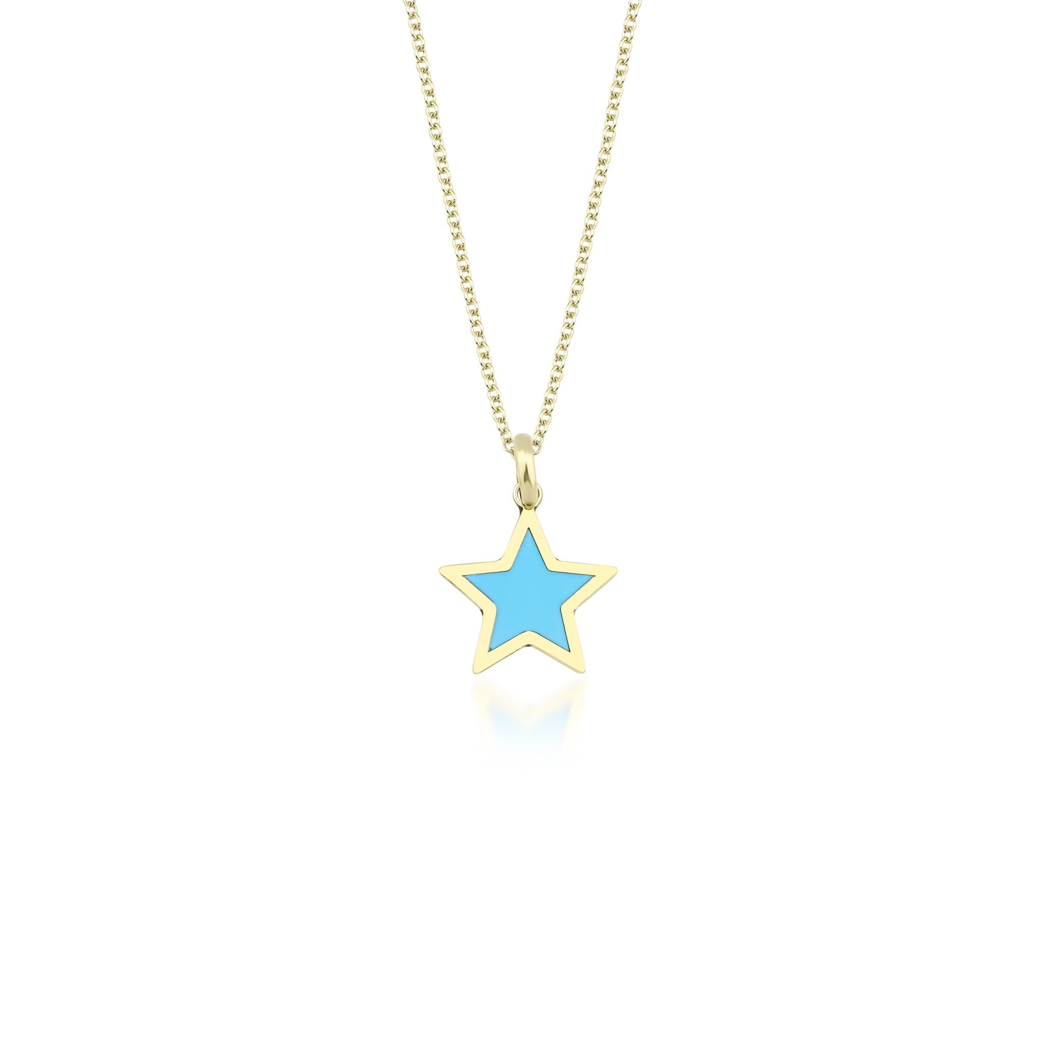 14K yellow gold minimalist necklace featuring a turquoise star pendant, ideal for everyday wear.