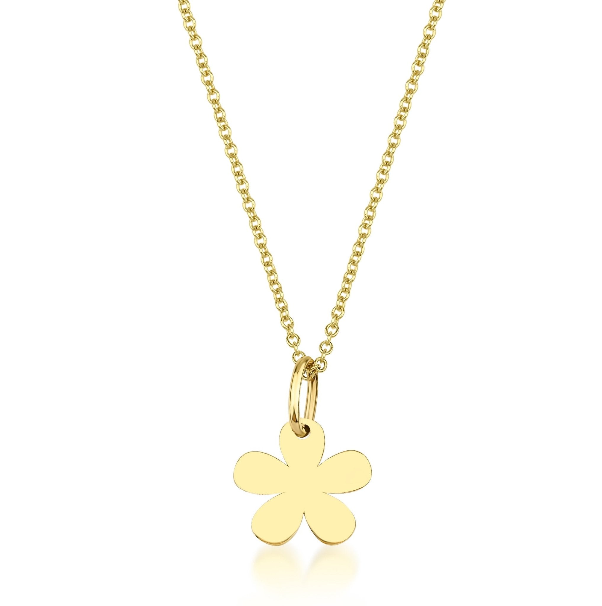 14K solid yellow gold daisy flower necklace on a delicate chain, perfect for everyday wear.