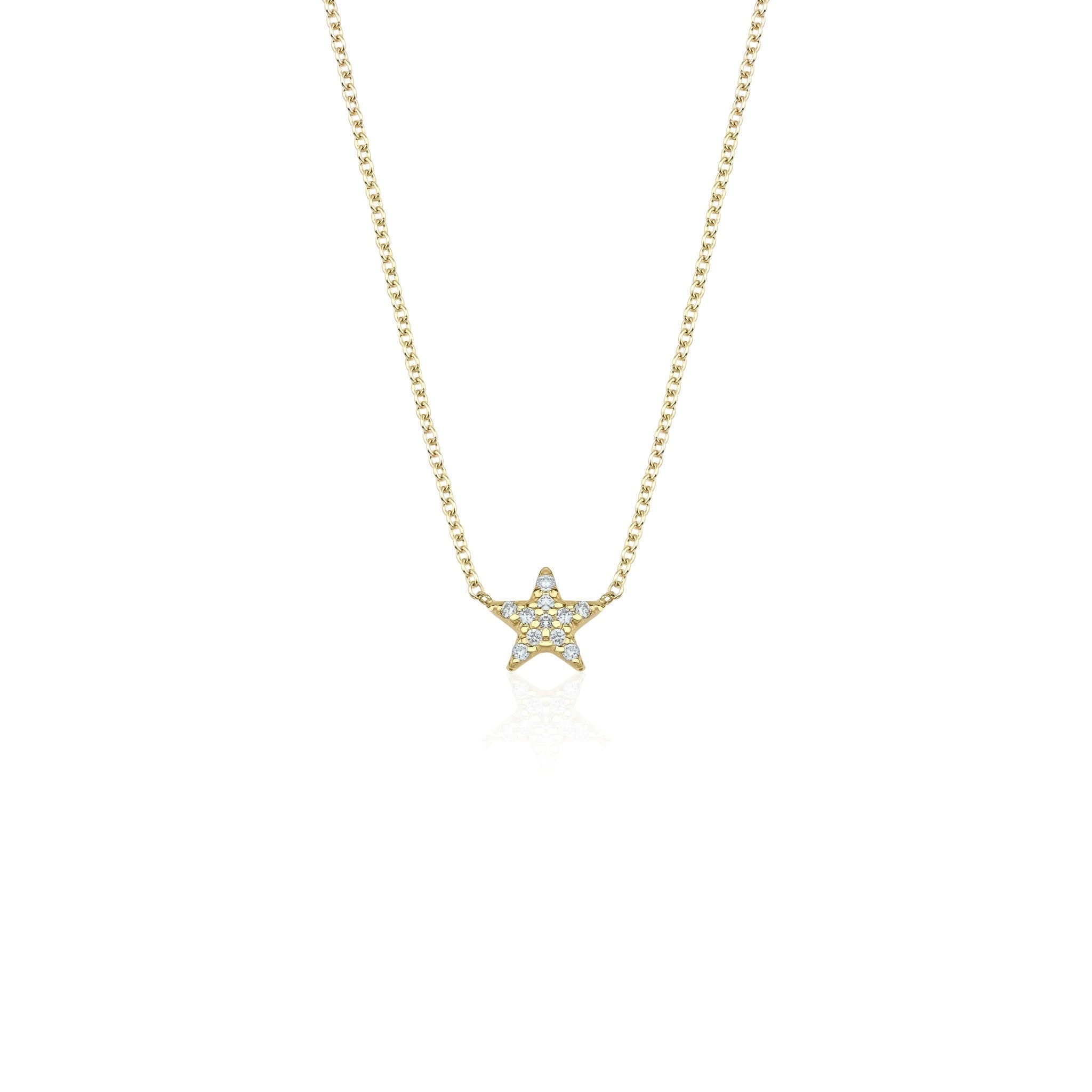 14K yellow gold dainty star necklace with natural diamond accents, minimalist design, 16 inches length, perfect for everyday wear.