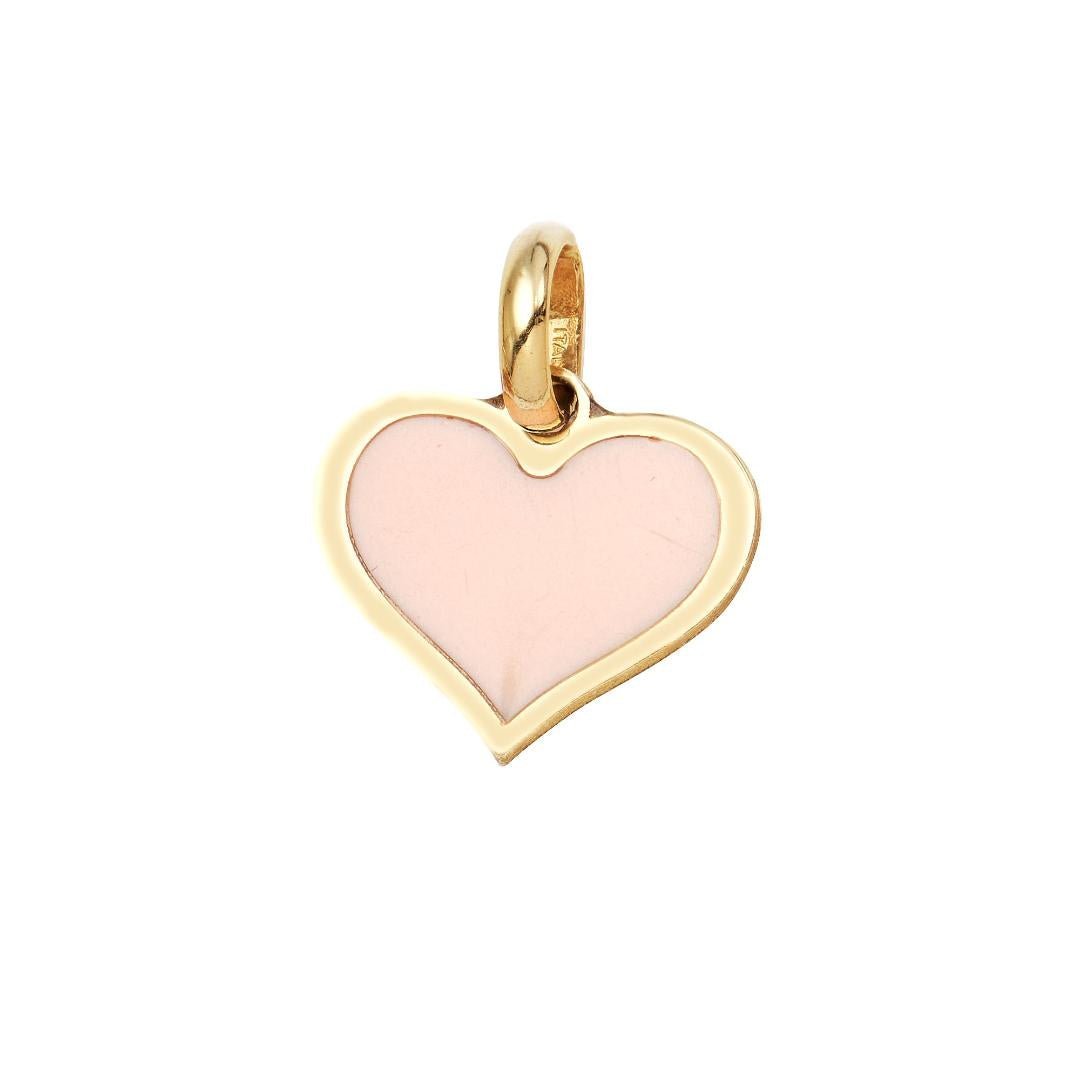 14K yellow gold flat pink heart pendant, dainty and elegant jewelry piece, perfect for everyday wear.