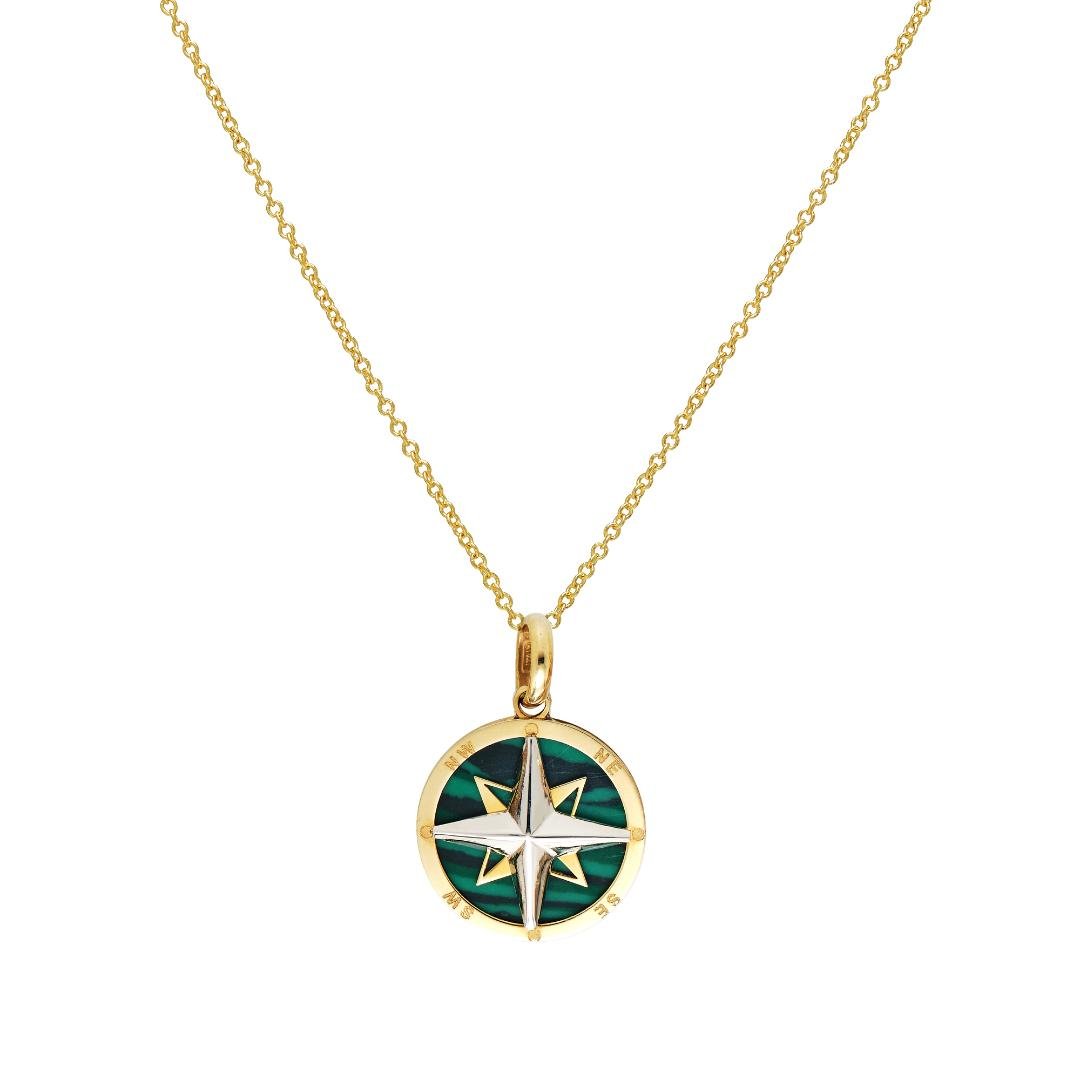 14K Shiny Gold Plated Compass Charm