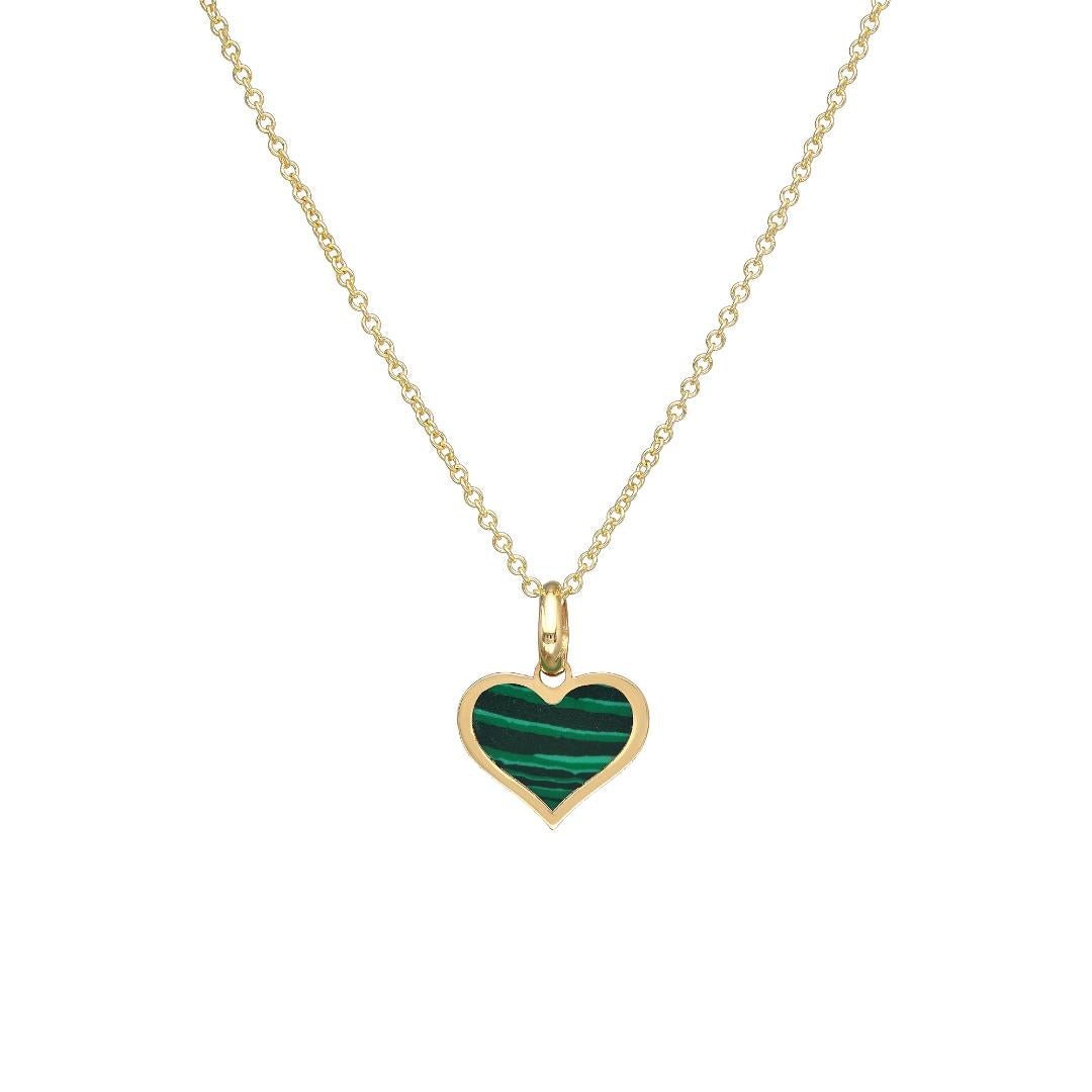 14K yellow gold malachite heart necklace with delicate chain, perfect for everyday wear.