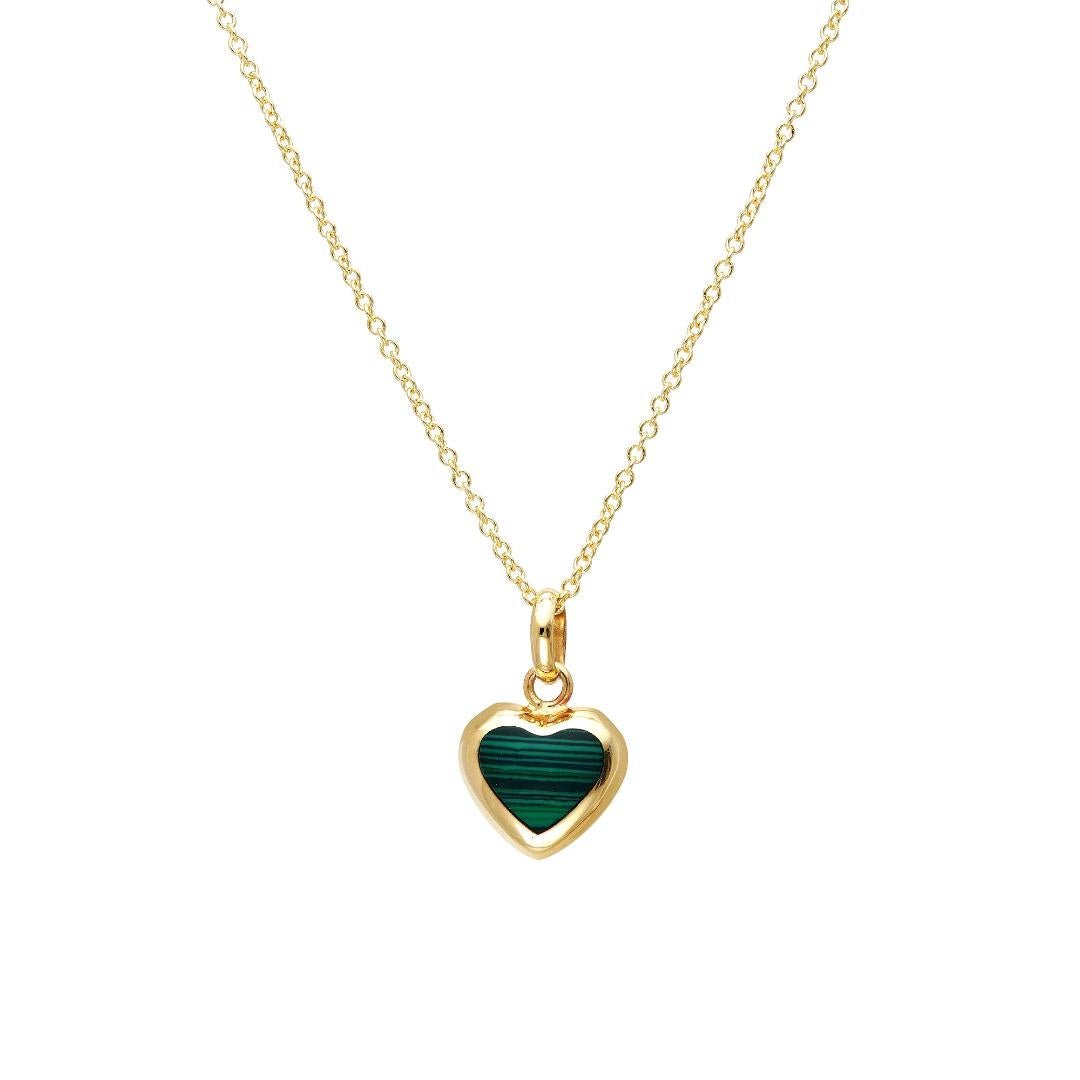 14K yellow gold malachite puffed heart necklace with delicate chain for stylish everyday wear.