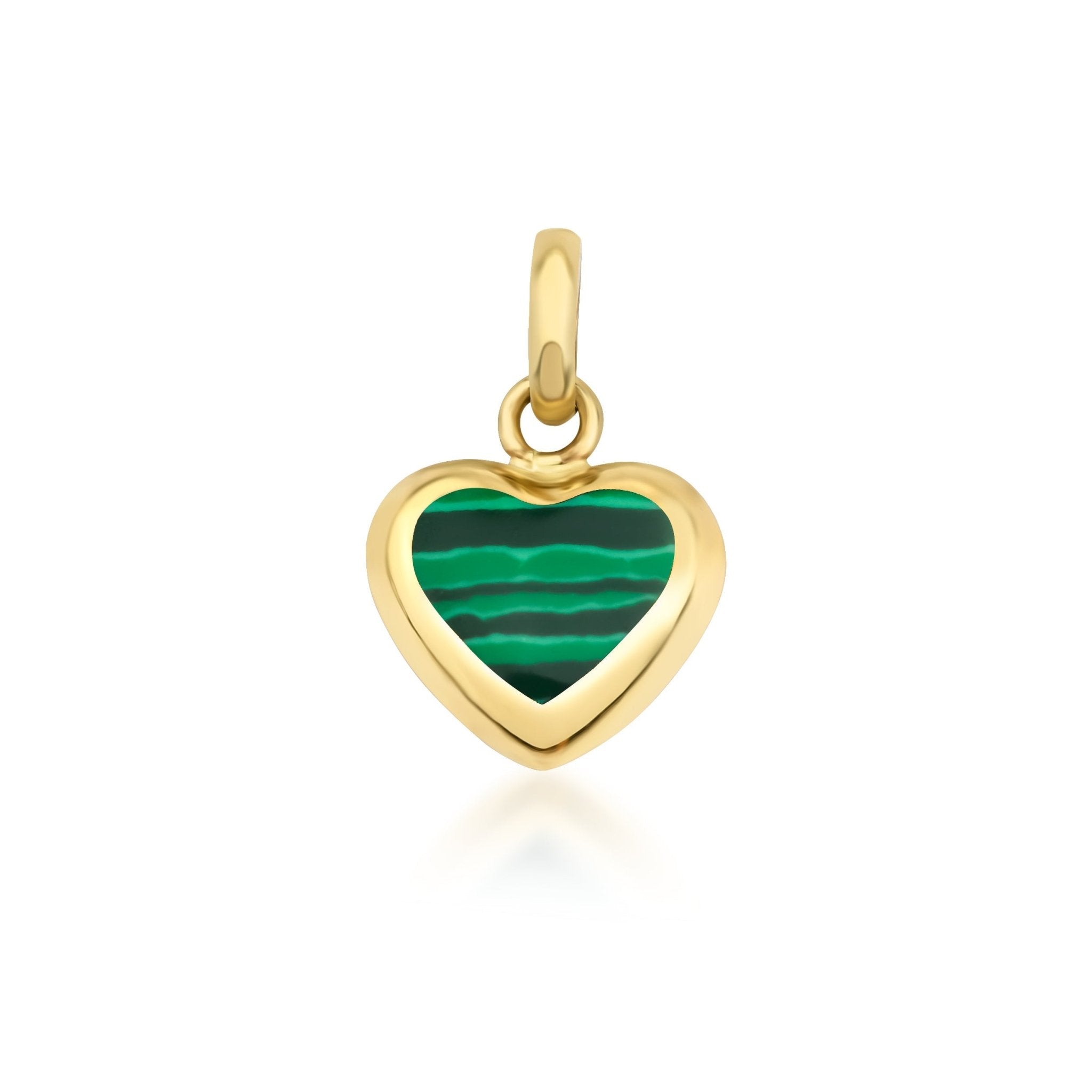 14K yellow gold malachite puffed heart pendant, heart shaped design, perfect for everyday wear, elegant gift option.