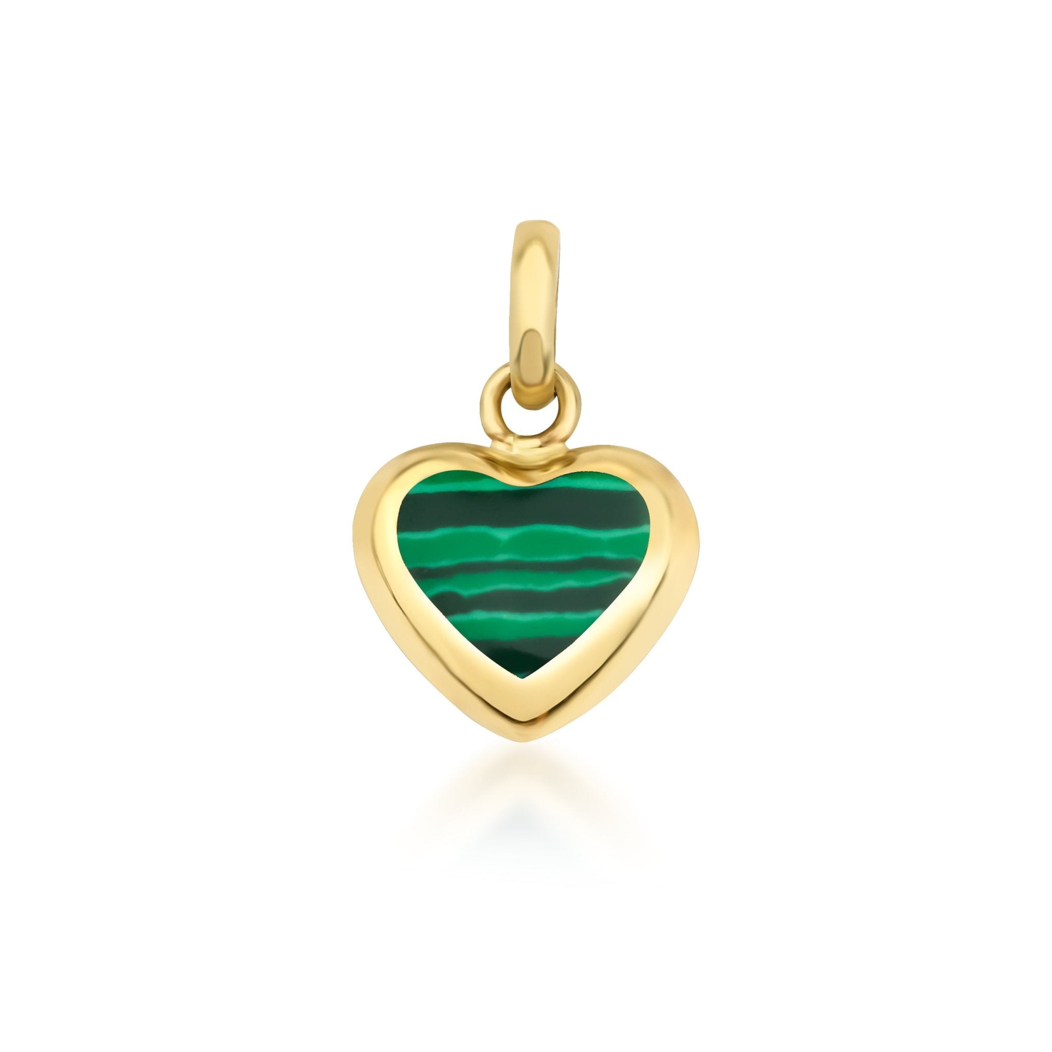 14K yellow gold malachite puffed heart pendant necklace, dainty and elegant jewelry piece, perfect for everyday wear.