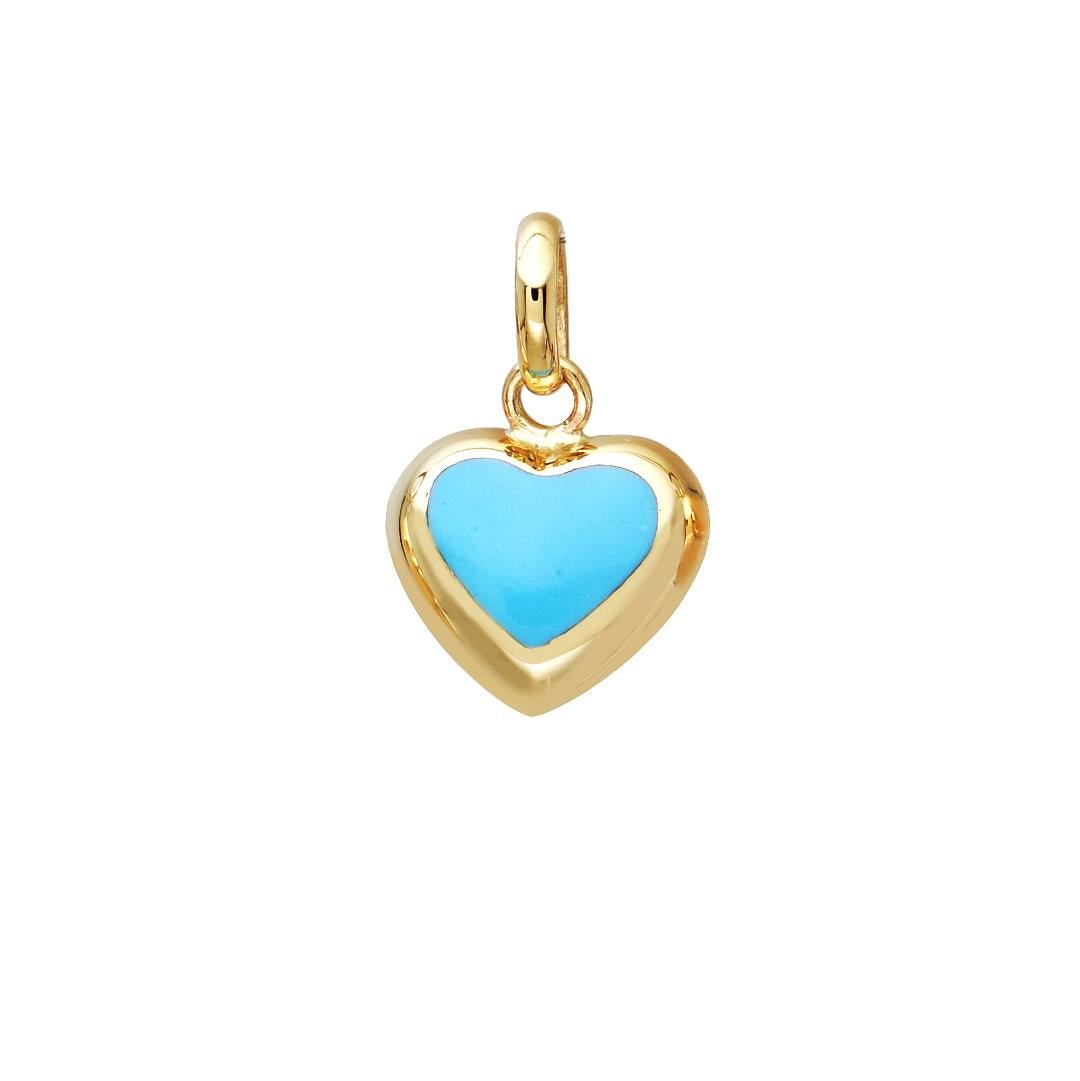 14K yellow gold minimalist turquoise puffed heart pendant, simple and elegant jewelry for everyday wear.