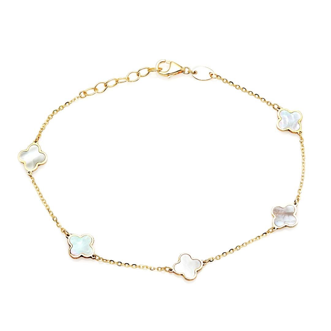 14K Yellow Gold Mother Of Pearl Four Leaf Clover Necklace – LTB