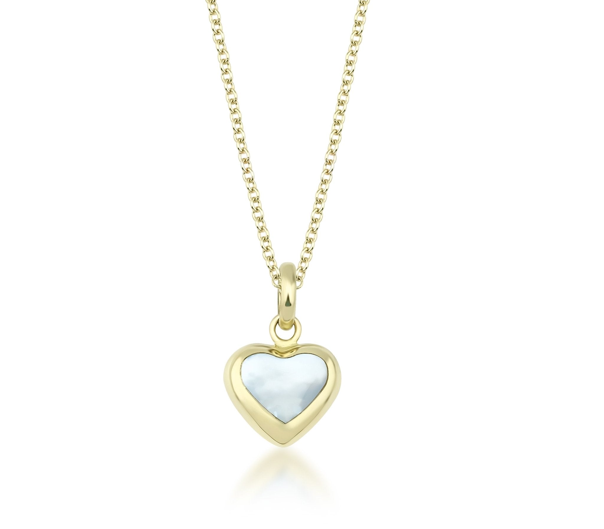 14K yellow gold heart pendant with natural mother of pearl, perfect for daily wear.